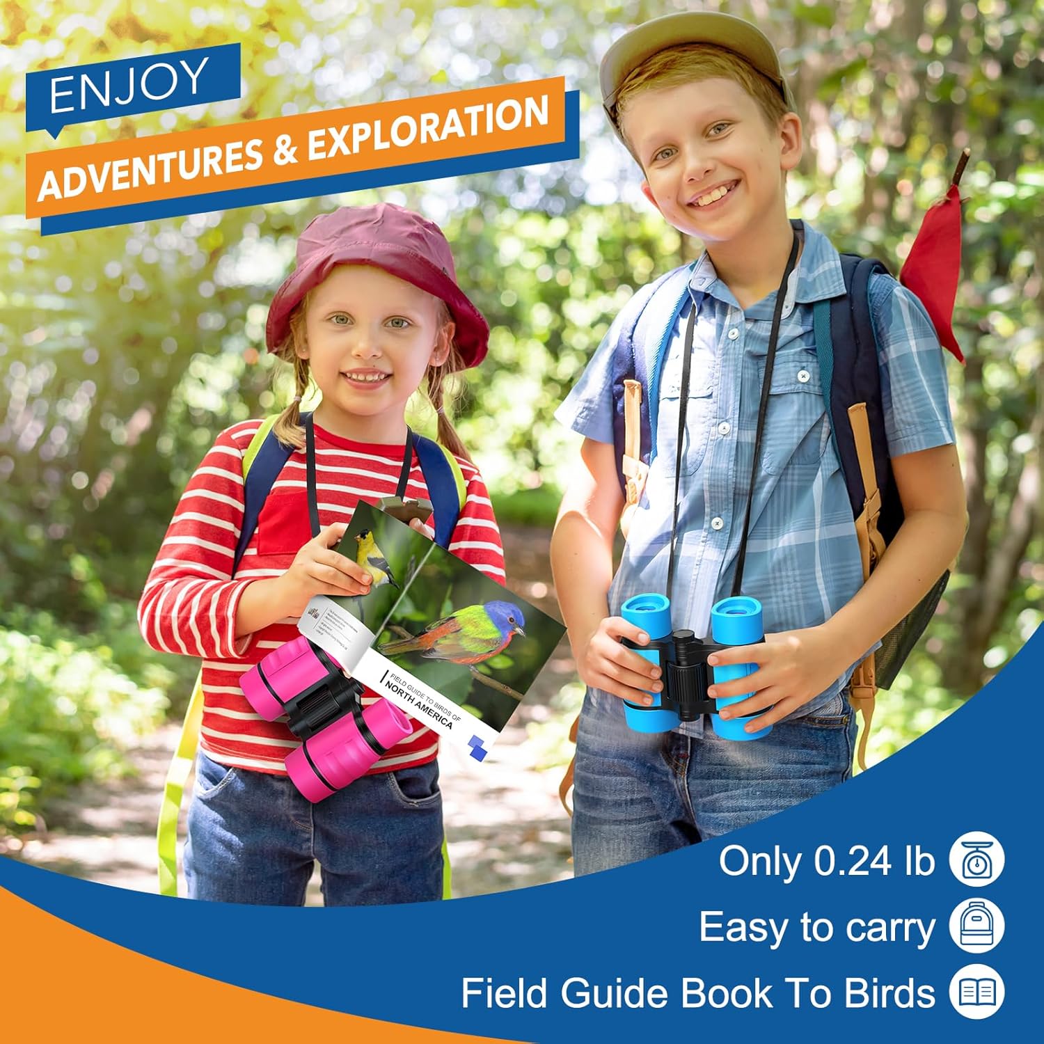 Thumbnail 1 de Kids Binoculars for Boys and Girls (Age 3–9) – 4x Magnification Travel Toy with Neck Strap & Carry Bag