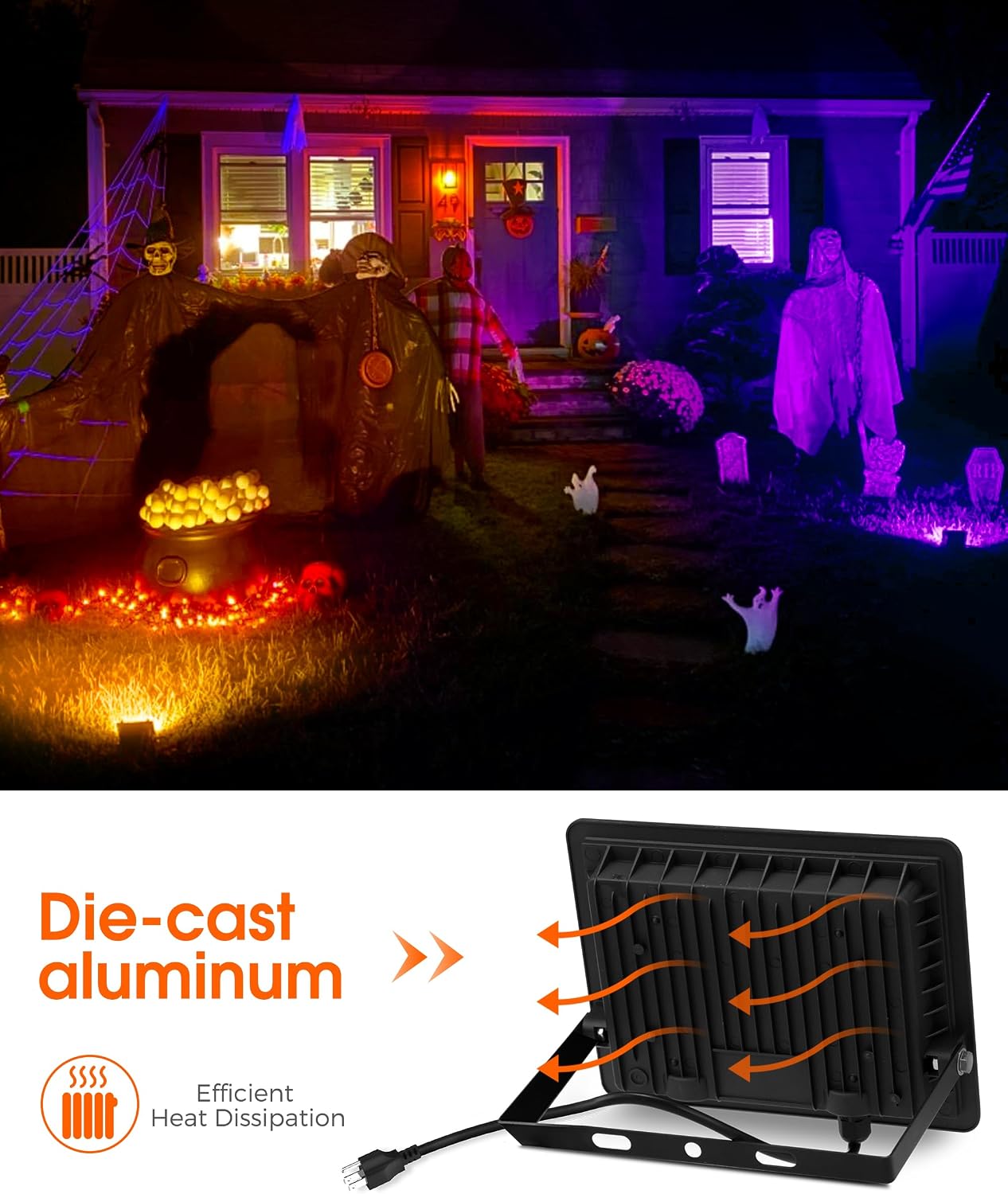 Detalle de L LOHAS LED A-GK-FL002ORUS-2 Orange Outdoor Floodlights, 2-Pack, IP66