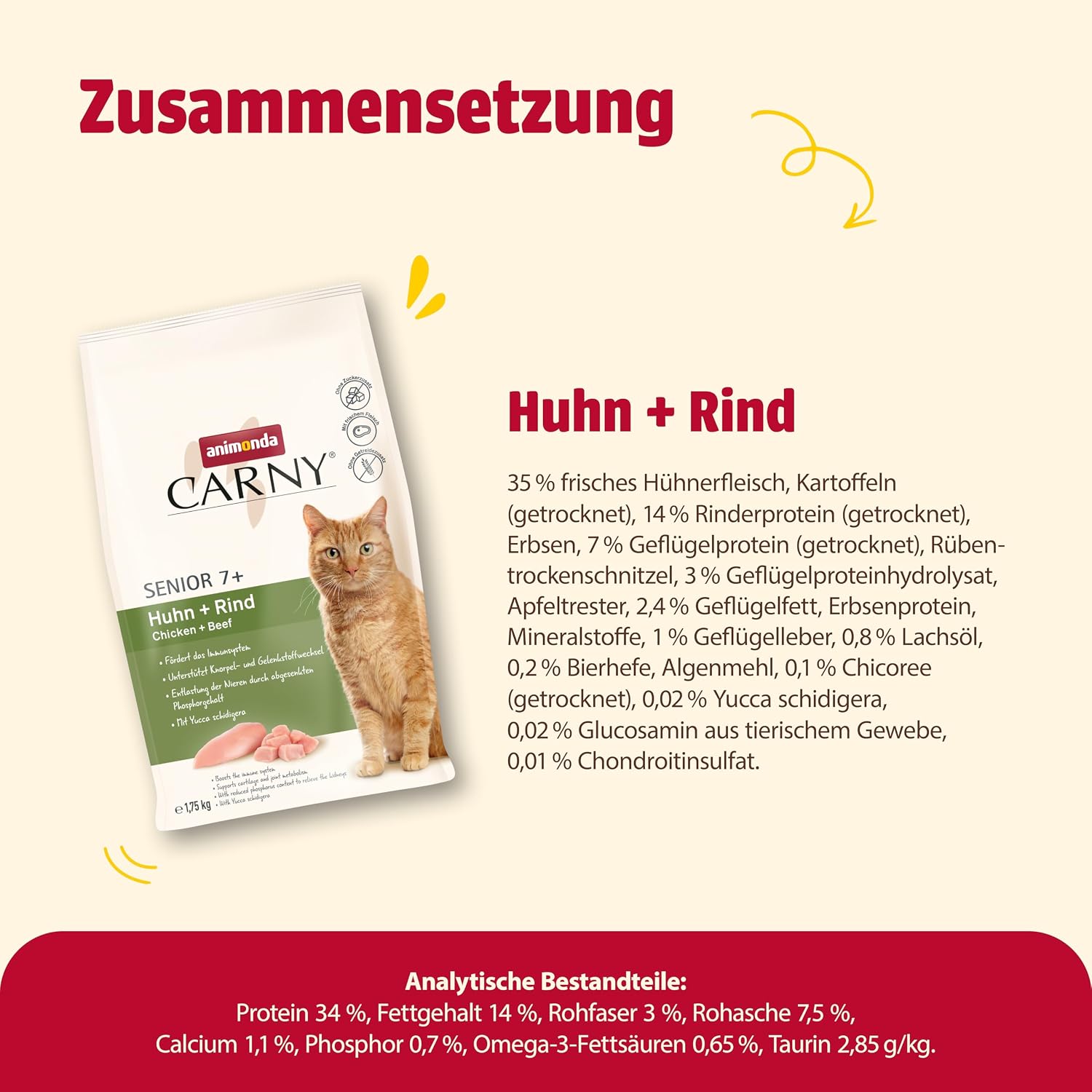 Detalle de Animonda Carny Katzen Trockenfutter mit Huhn + Rind – 10 kg, Senior & getreidefrei