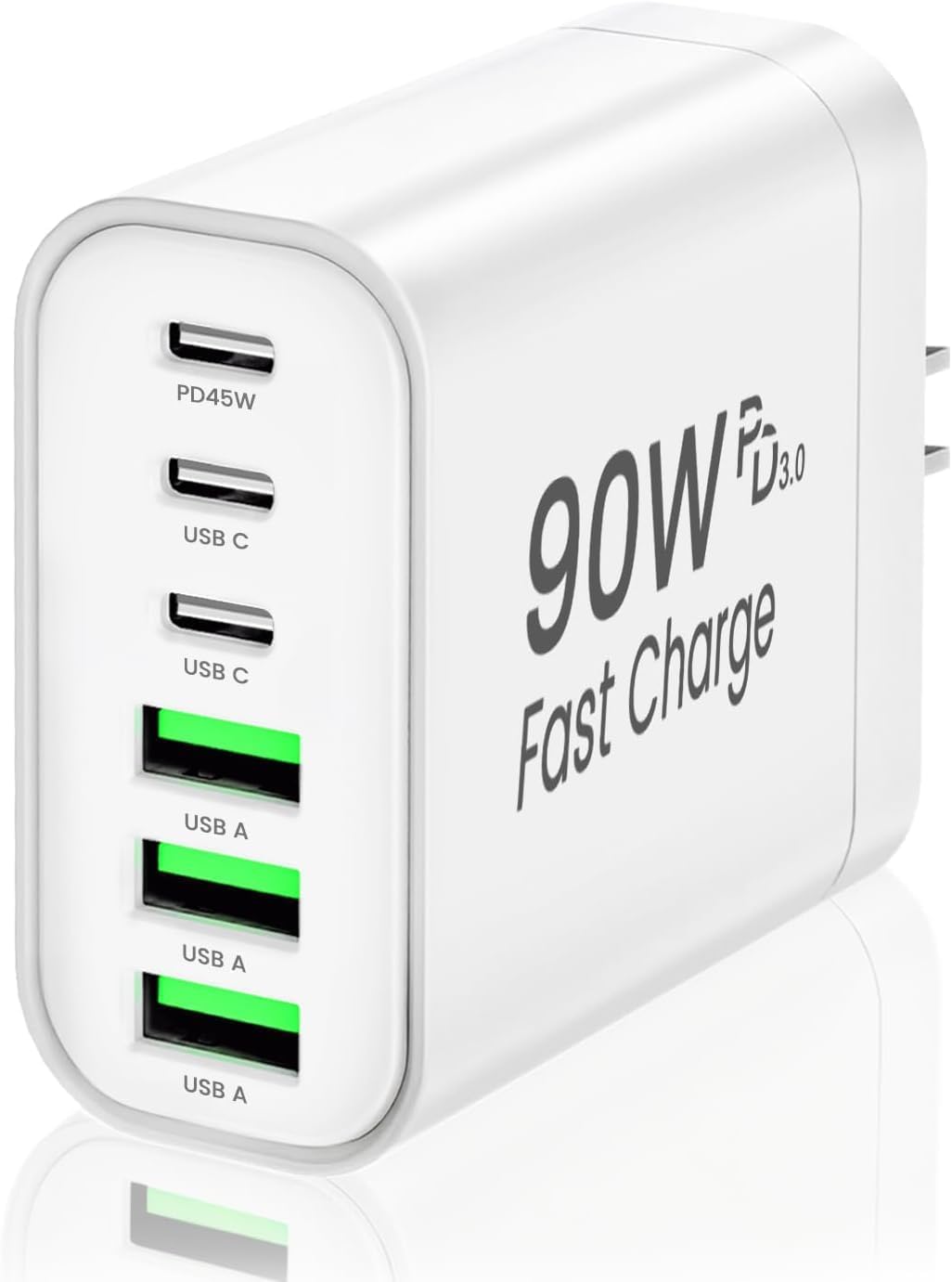 Detalle de 90W GaN USB-C Charger Block: 6-Port Fast Charging for iPhone, iPad, MacBook and More