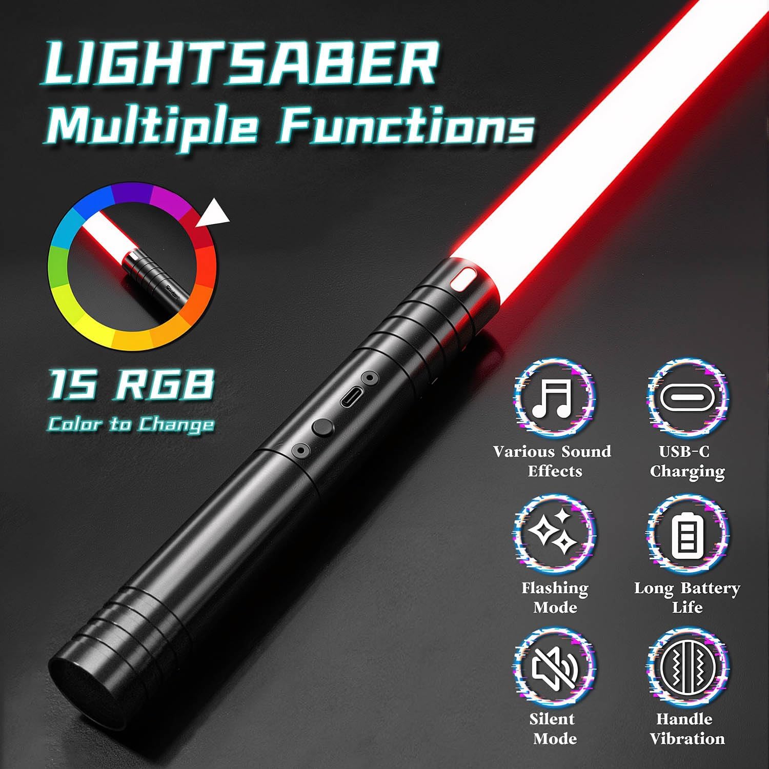 Detalle de MOZC Laserschwert Kinder: 2-in-1 Lichtschwert mit 15 Farben, USB-C Aufladung & 4 Modi