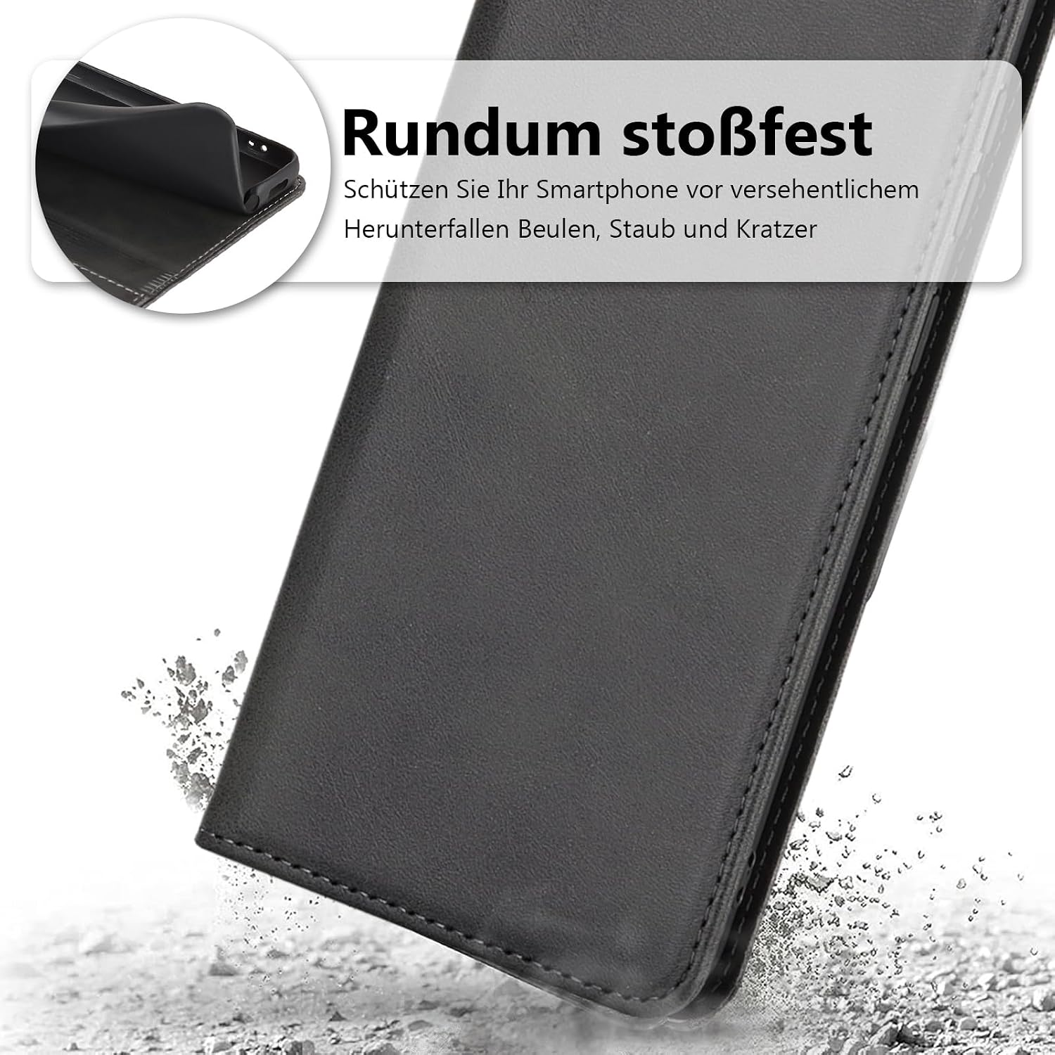 Detalle de Samsung Galaxy A40 Ledertasche mit Schutzfolie – Wallet Hülle Schwarz