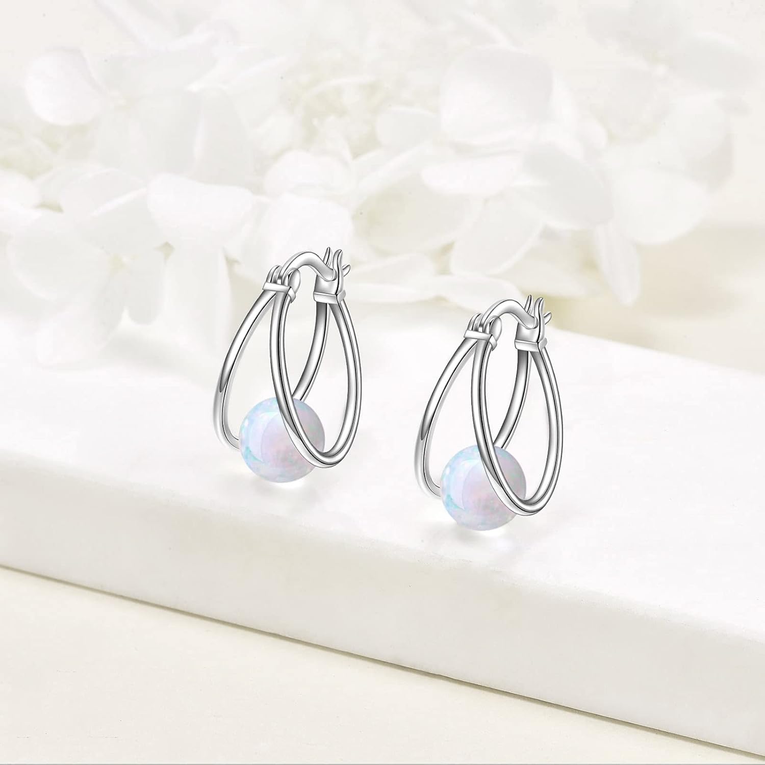 Thumbnail 5 de POPlyke Edelstein Doppel Hoop Ohrringe – Sterling Silber 925 mit Opal, Mondstein und weiteren Edelsteinen