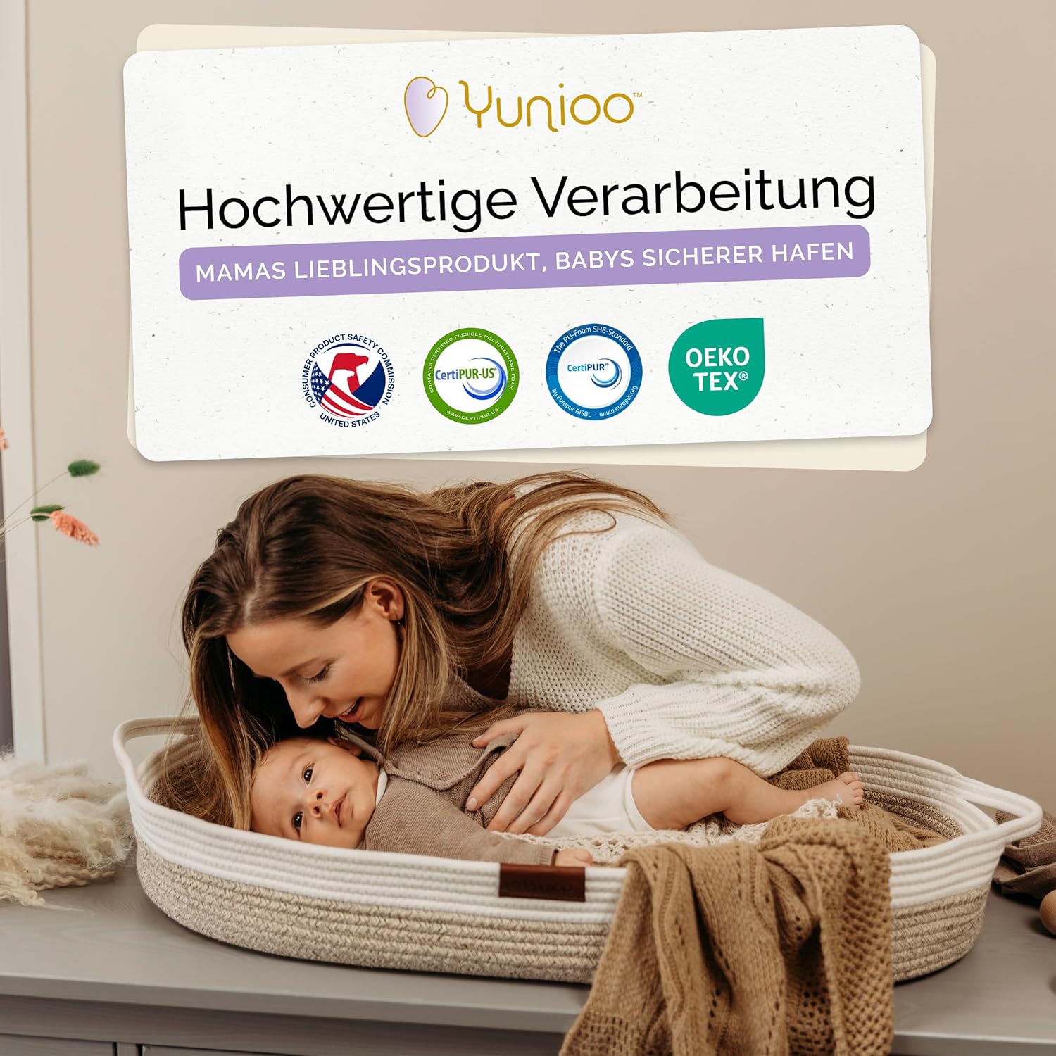 Thumbnail 5 de Yunioo Wickelkorb Baby mit Reise-Wickelauflage – weiche, wasserabweisende Hülle