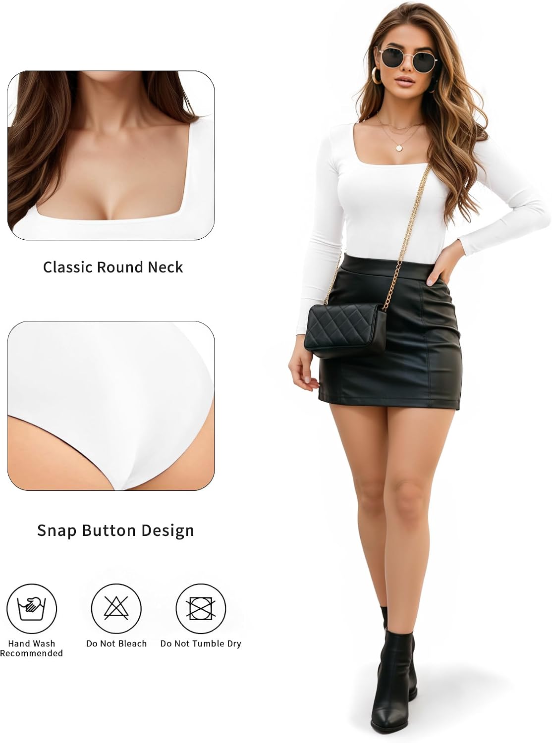 Detalle 2 de Bodysuit square neck long sleeve by cotton blend