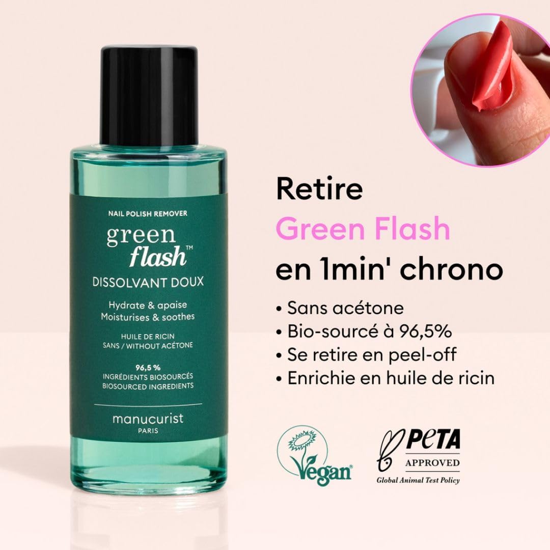 Detalle 2 de Manucurist Dissolvant Doux – Dissolvant Vernis Green Flash & Vernis Green, 100 ml, sans acetone