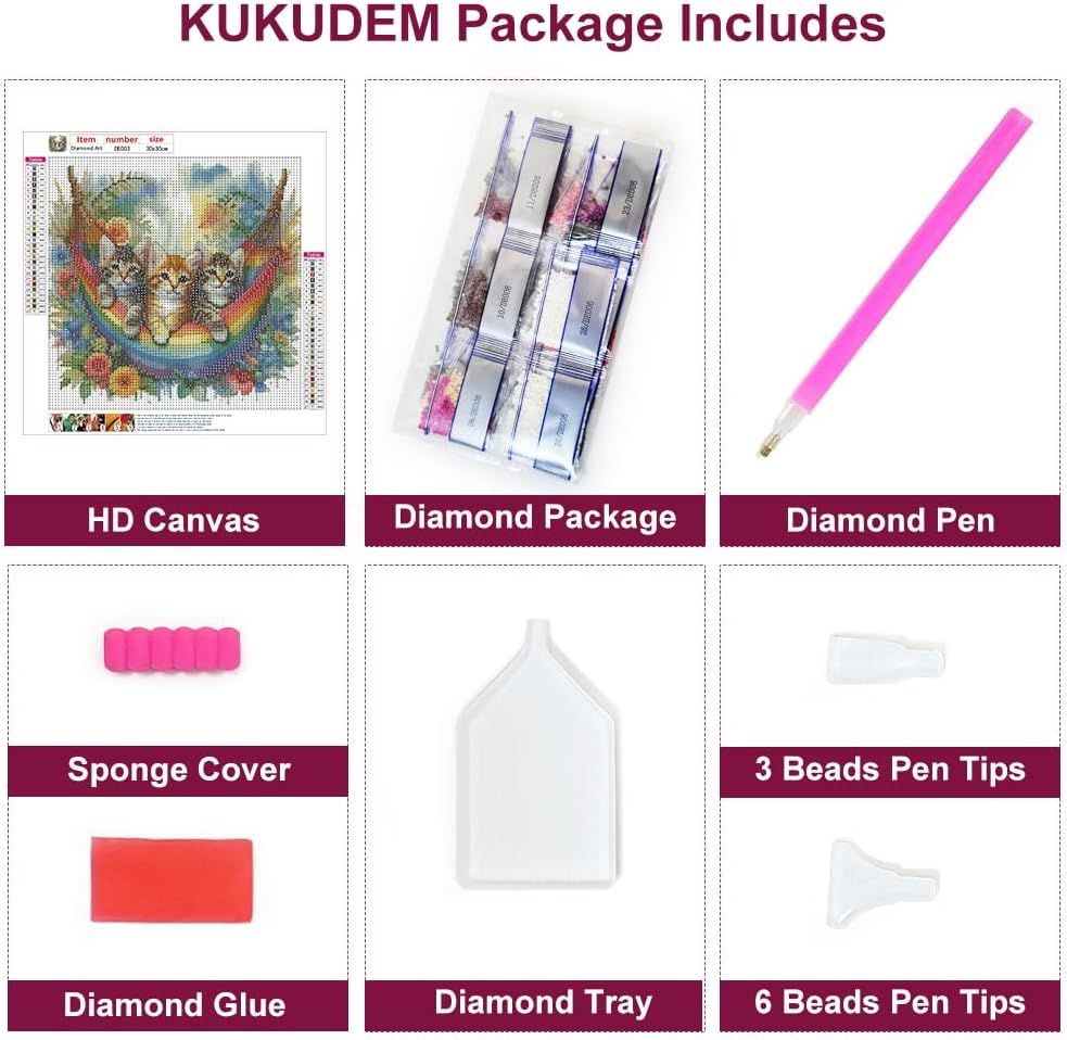 Detalle 1 de KUKUDEM Cat Diamond Painting Kit, 12x12-inch