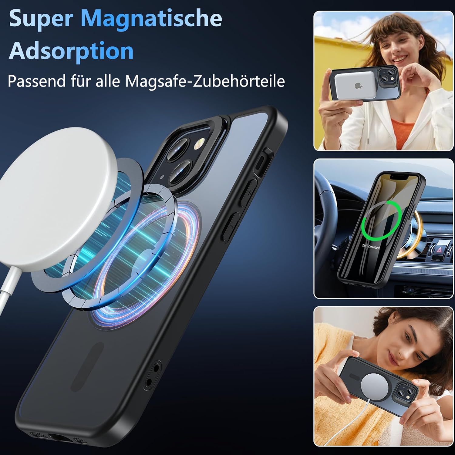 Thumbnail 2 de OWKEY Magnetisch Hülle für iPhone 13 Mini / iPhone 12 Mini mit Ständer – MagSafe-kompatibel, Panzer Glas & Militärschutz