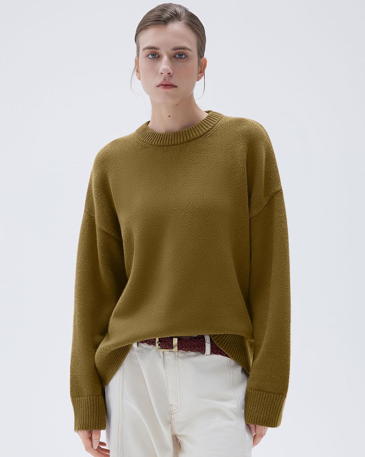 Detalle de SUUKSESS Women’s Cashmere-Blend Oversized Sweater, 15% Cashmere, Crew Neck