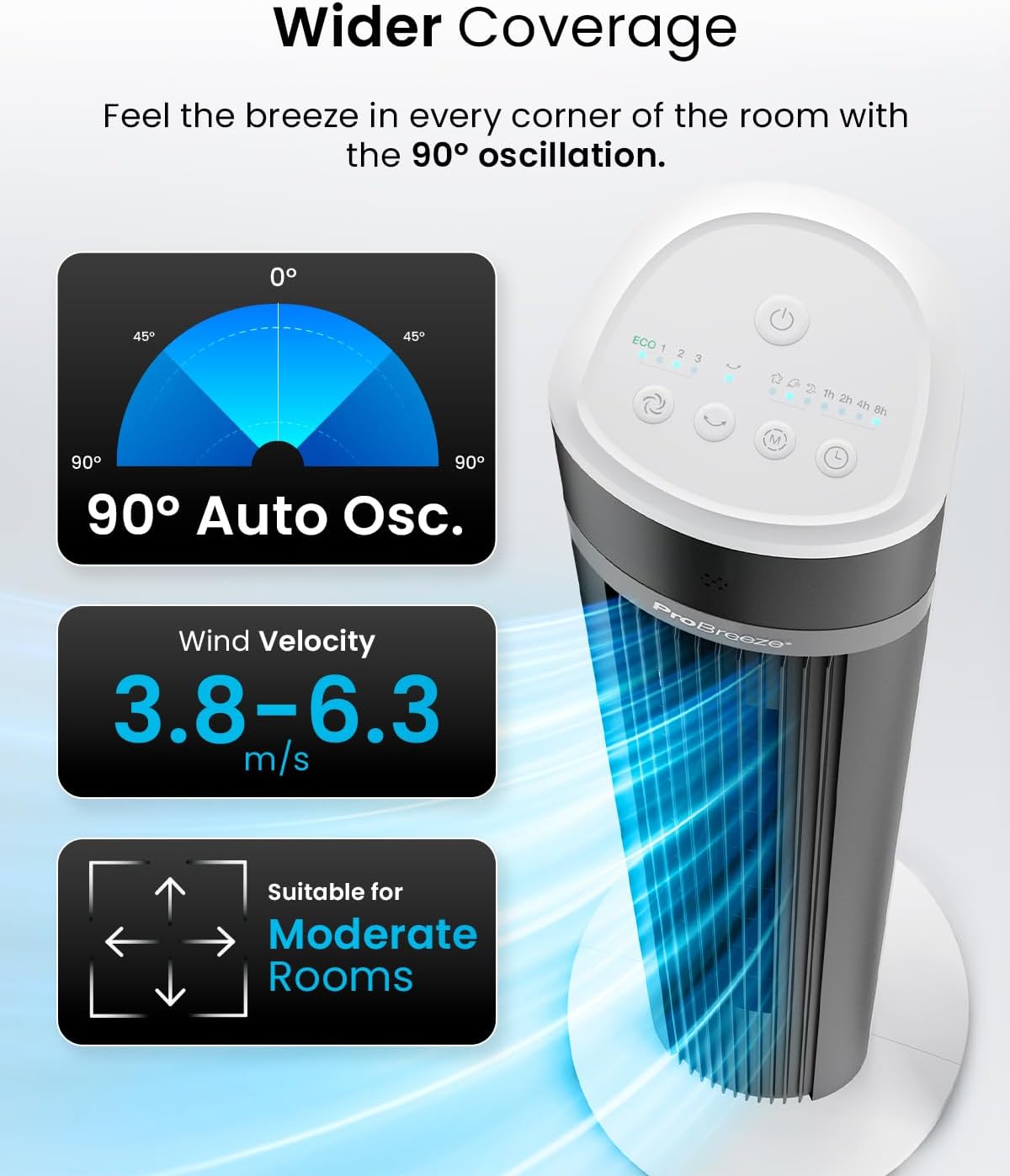 Thumbnail 3 de Pro Breeze 40-Inch Bladeless Tower Fan with Remote Control — Quiet 45W, 90° Oscillation, 15H Timer