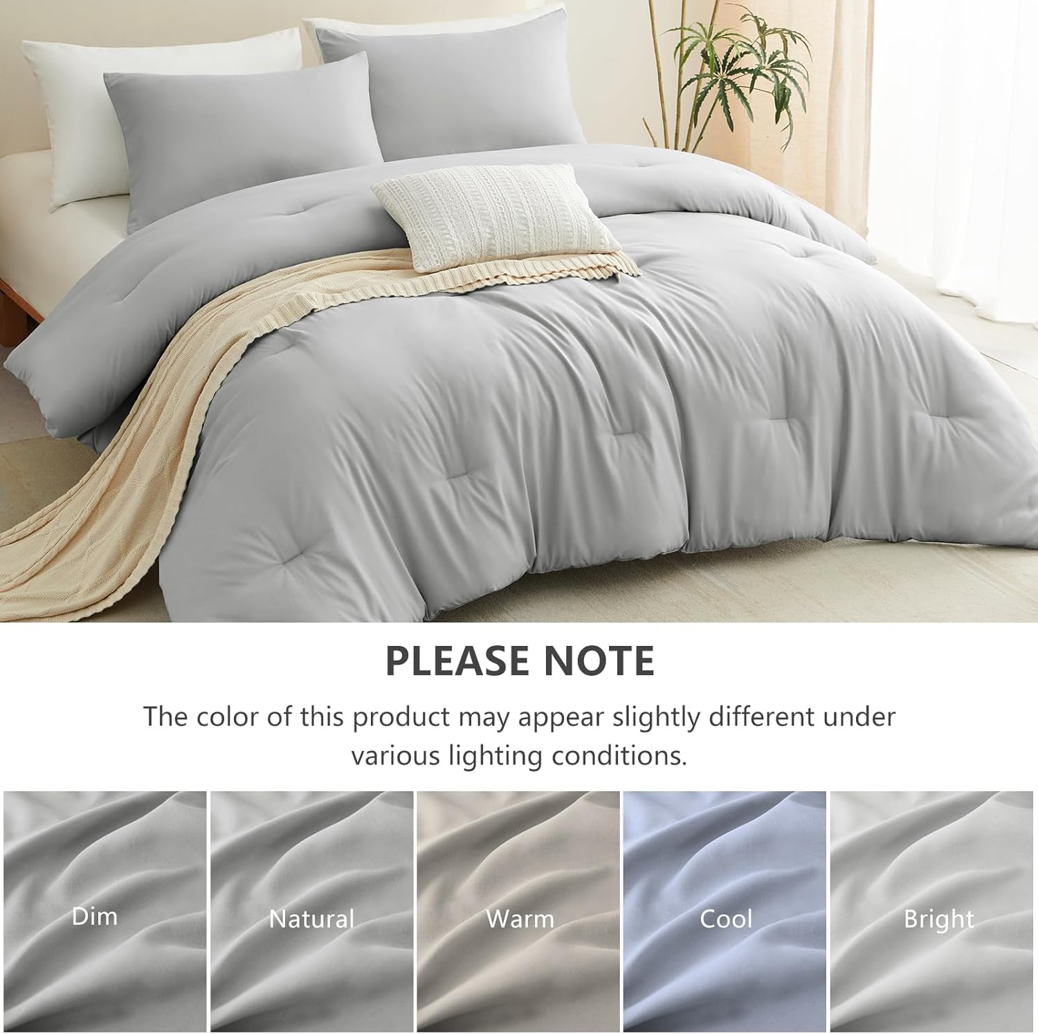 Thumbnail 6 de CozyLux Light Grey Queen Comforter Set, 3-Piece Bedding