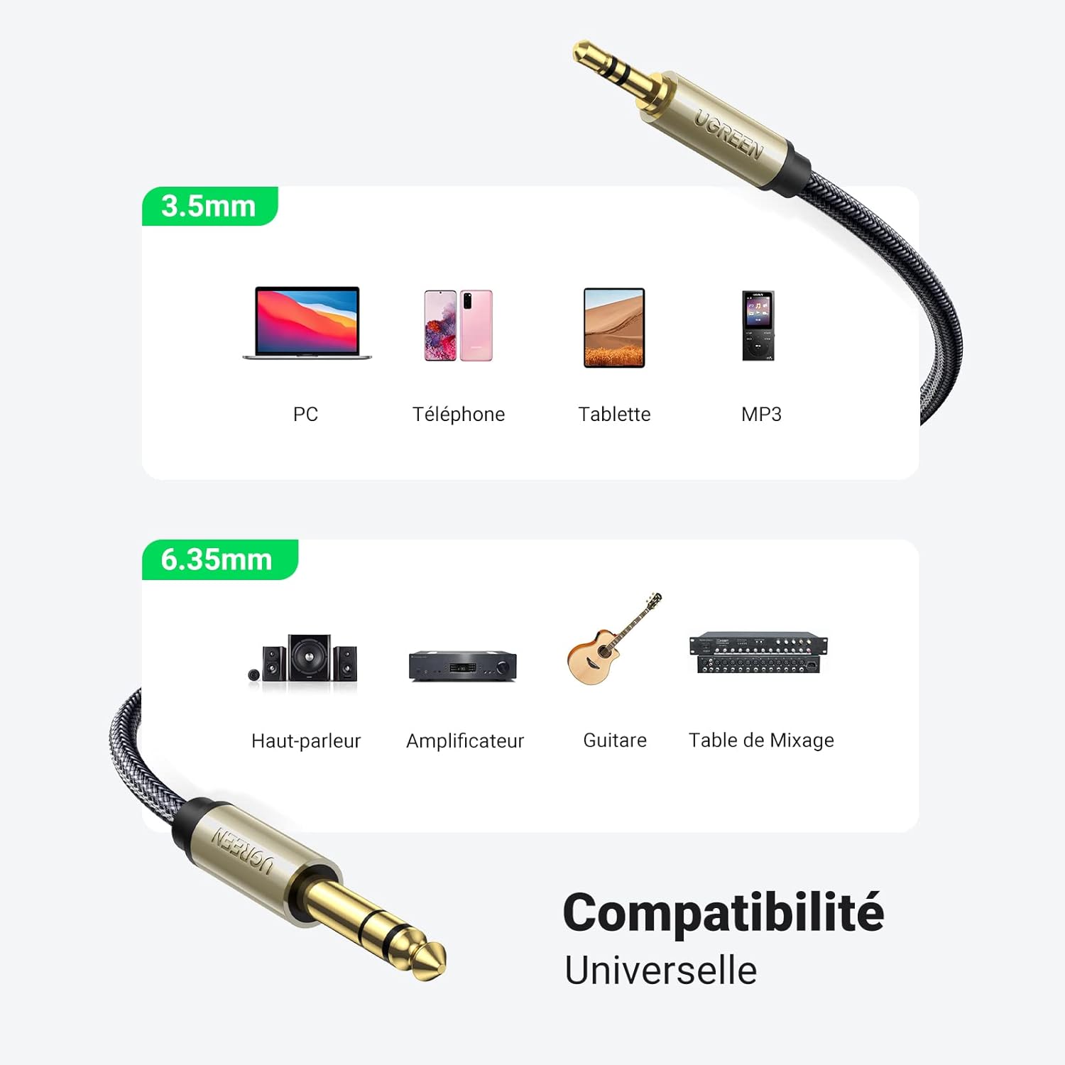 Thumbnail 1 de Câble UGREEN 3,5mm vers 6,35mm 1 m ⚙