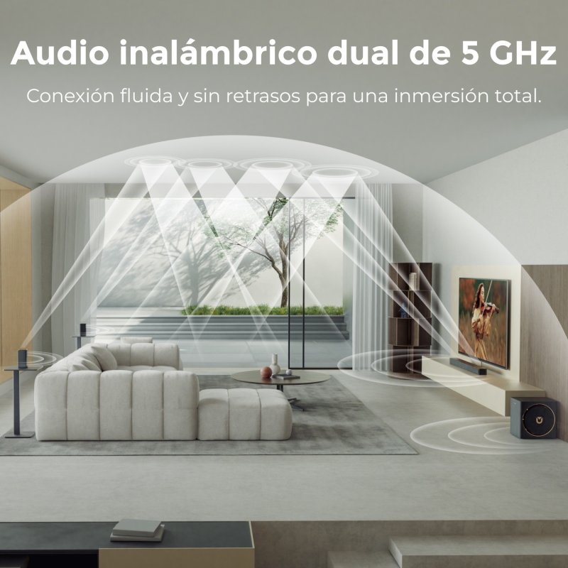 Detalle de Ultimea Barra de Sonido 7.1.4ch Dolby Atmos – Skywave Series con Subwoofer 8" para TV