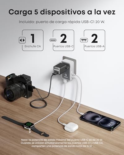 Thumbnail 2 de Anker Nano Adaptador Enchufe Universal de Viaje 5 Puertos (20 W)