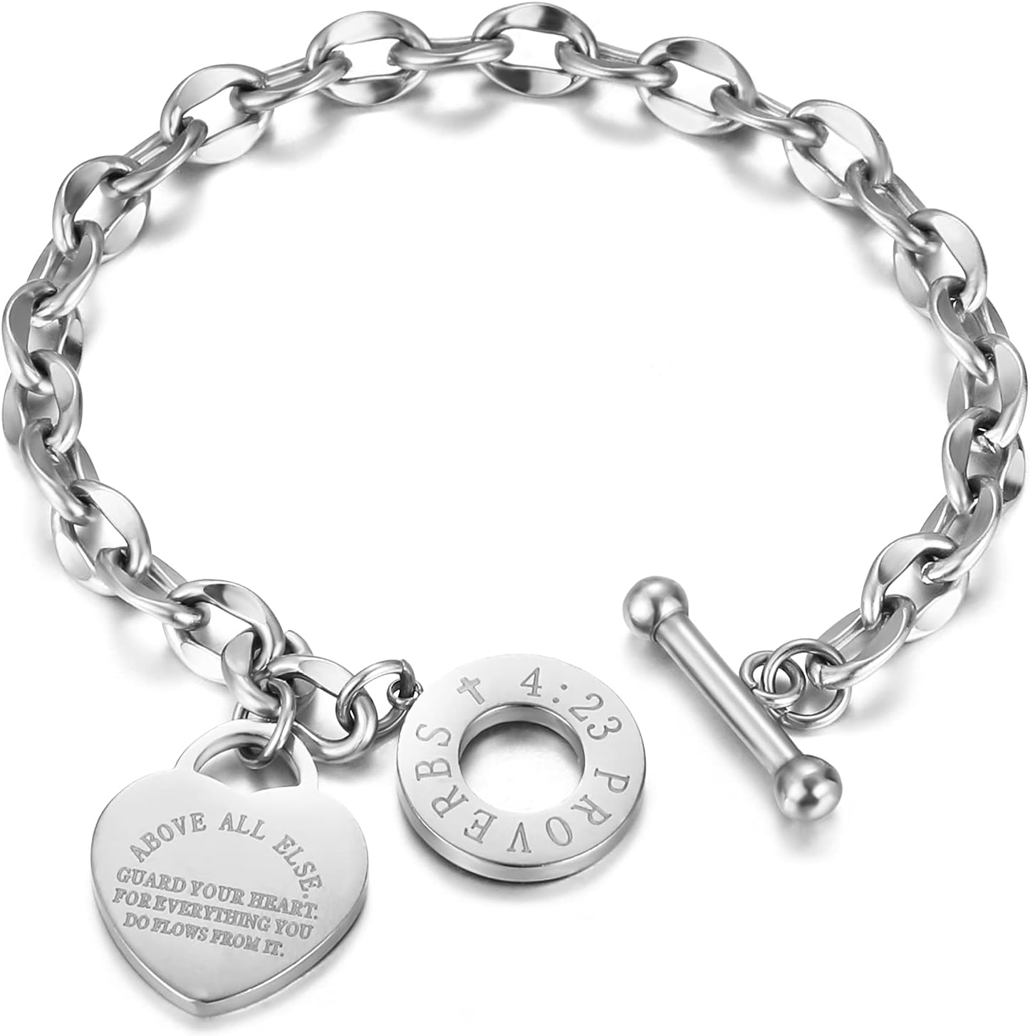 Detalle de Emibele Charme-Armband mit Gravur aus Edelstahl (Herz-Motiv, OT-Schnalle) für Damen & Mädchen