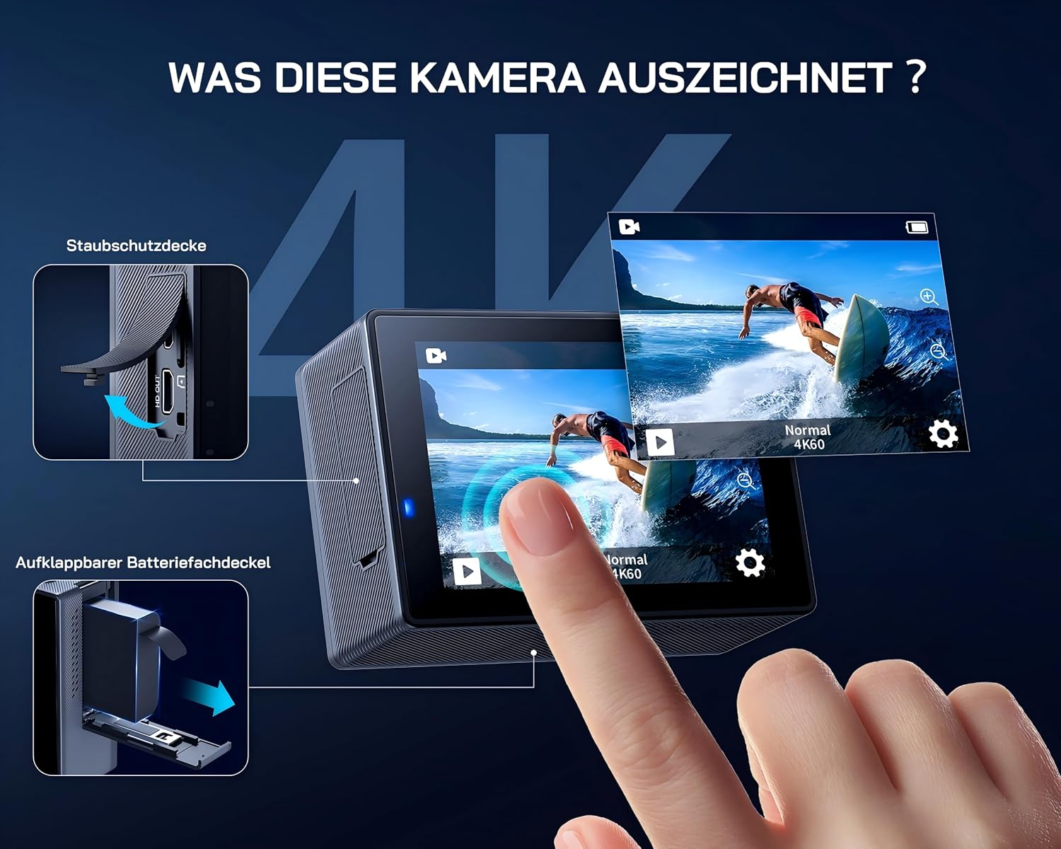 Detalle 2 de WOLFANG GA300 Action Cam 4K 60FPS 24MP
