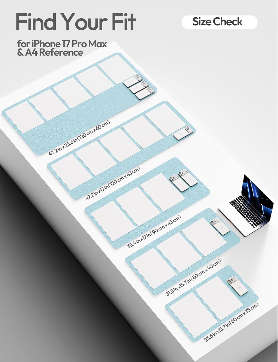 Thumbnail 4 de YSAGi 40" x 24" PU Leather Desk Mat, Waterproof, Baby Blue
