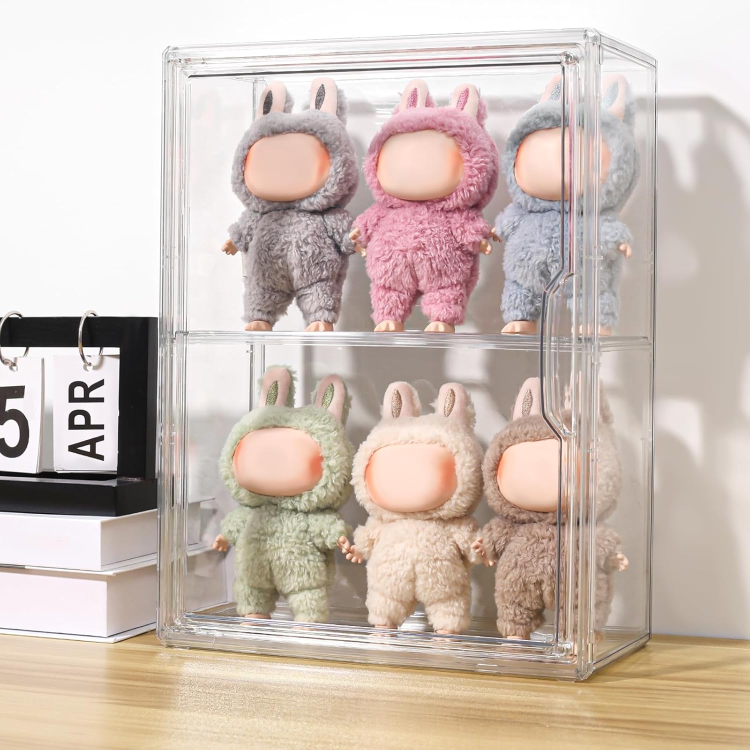 Detalle de Wollibao 2-Pack Acrylic Display Case Compatible with Labubu POP MART (Clear Box Shelf)