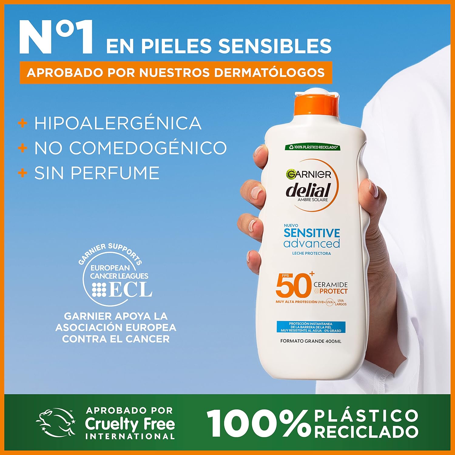 Detalle de Garnier Delial Sensitive Advanced Leche Solar XXL 👒