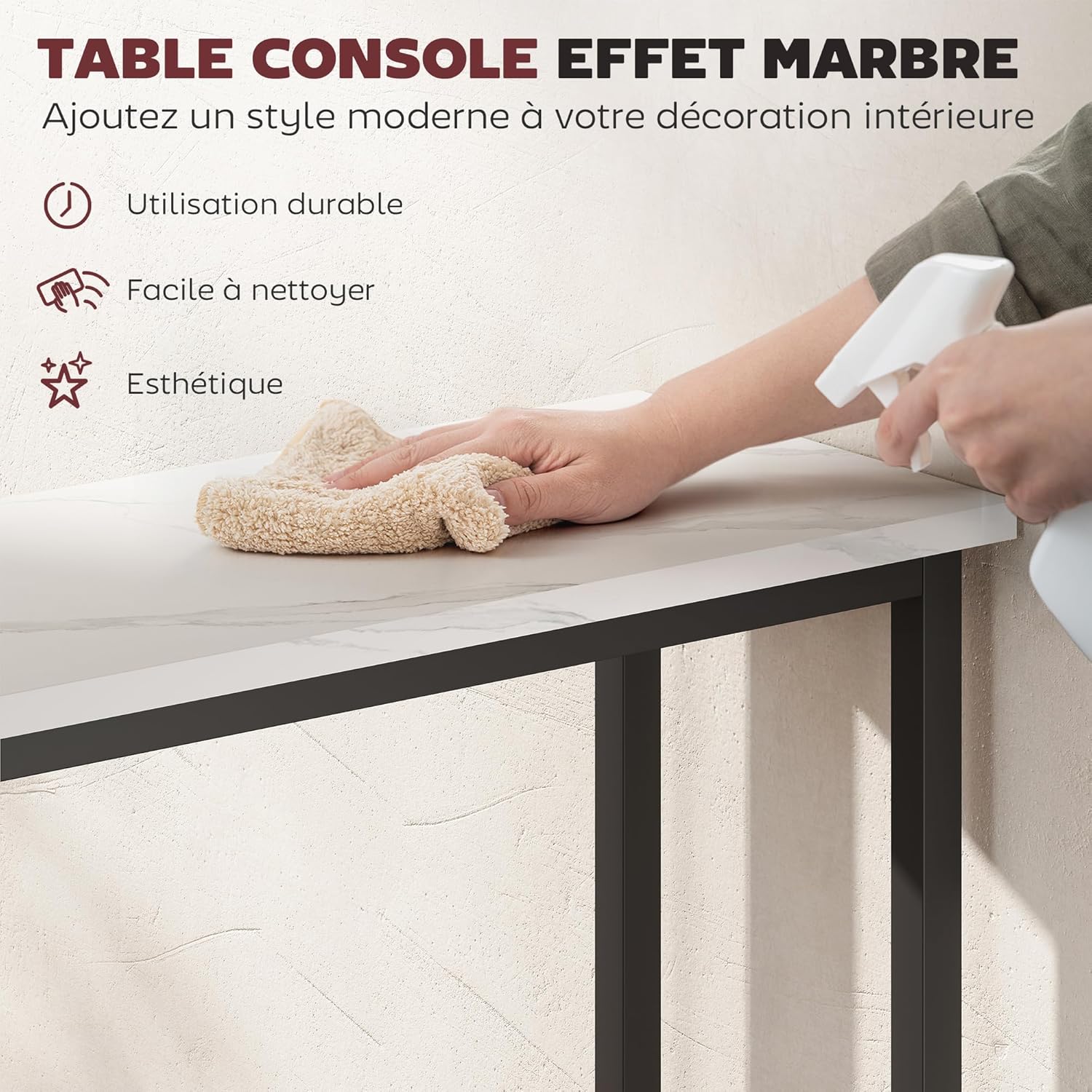 Thumbnail 3 de HOMCOM Console meuble 75 cm effet marbre blanc et noir