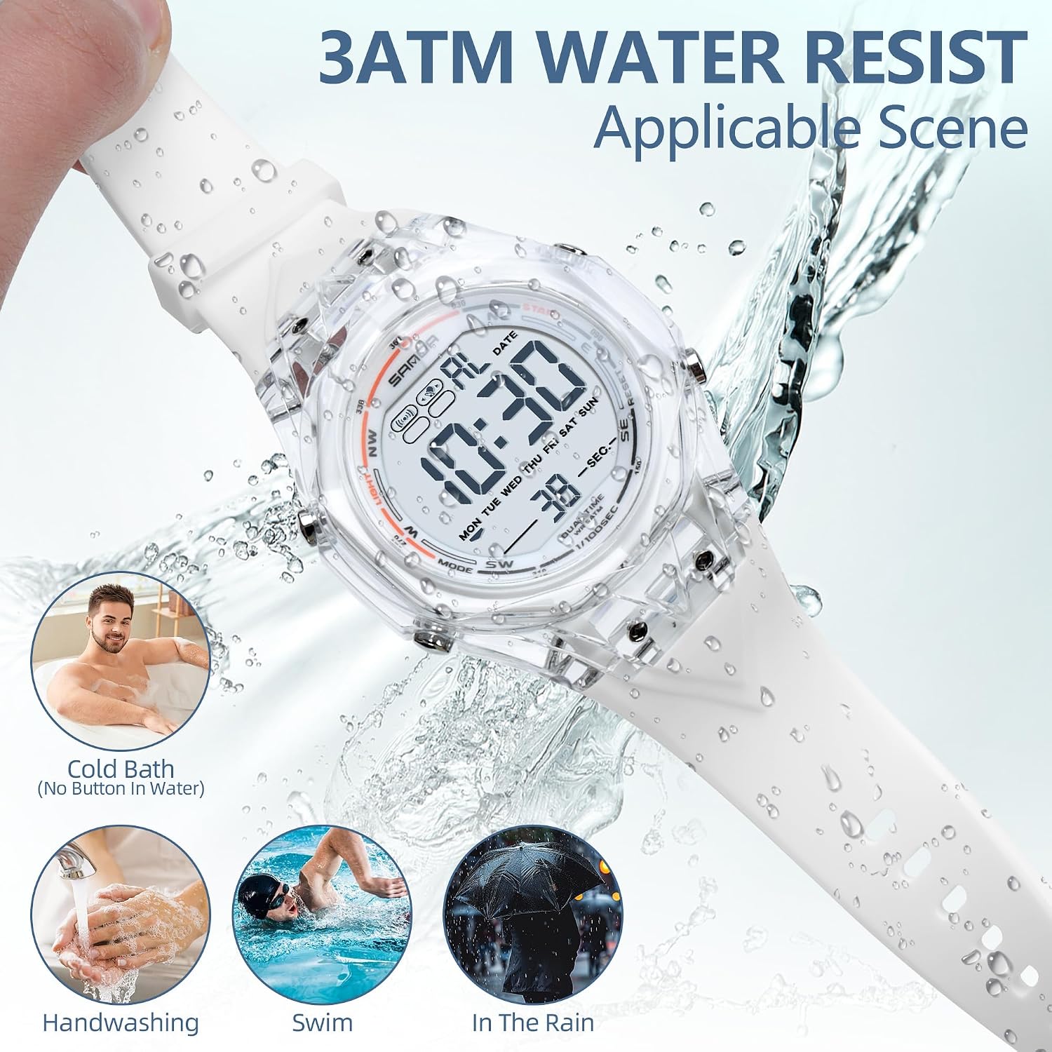 Detalle 2 de TICKEEN orologio digitale sportivo da uomo multifunzione impermeabile con allarme, conto alla rovescia e luce