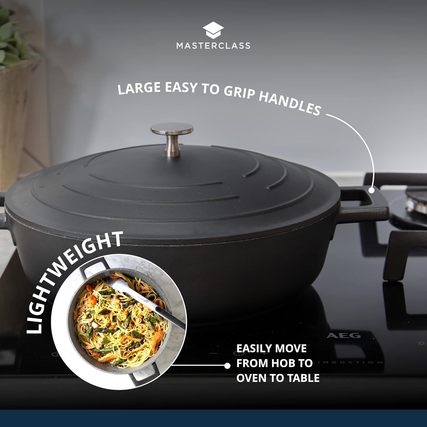 Thumbnail 6 de MasterClass Shallow Casserole Dish with Lid 4L/28 cm – Lightweight Cast Aluminium, Induction Safe