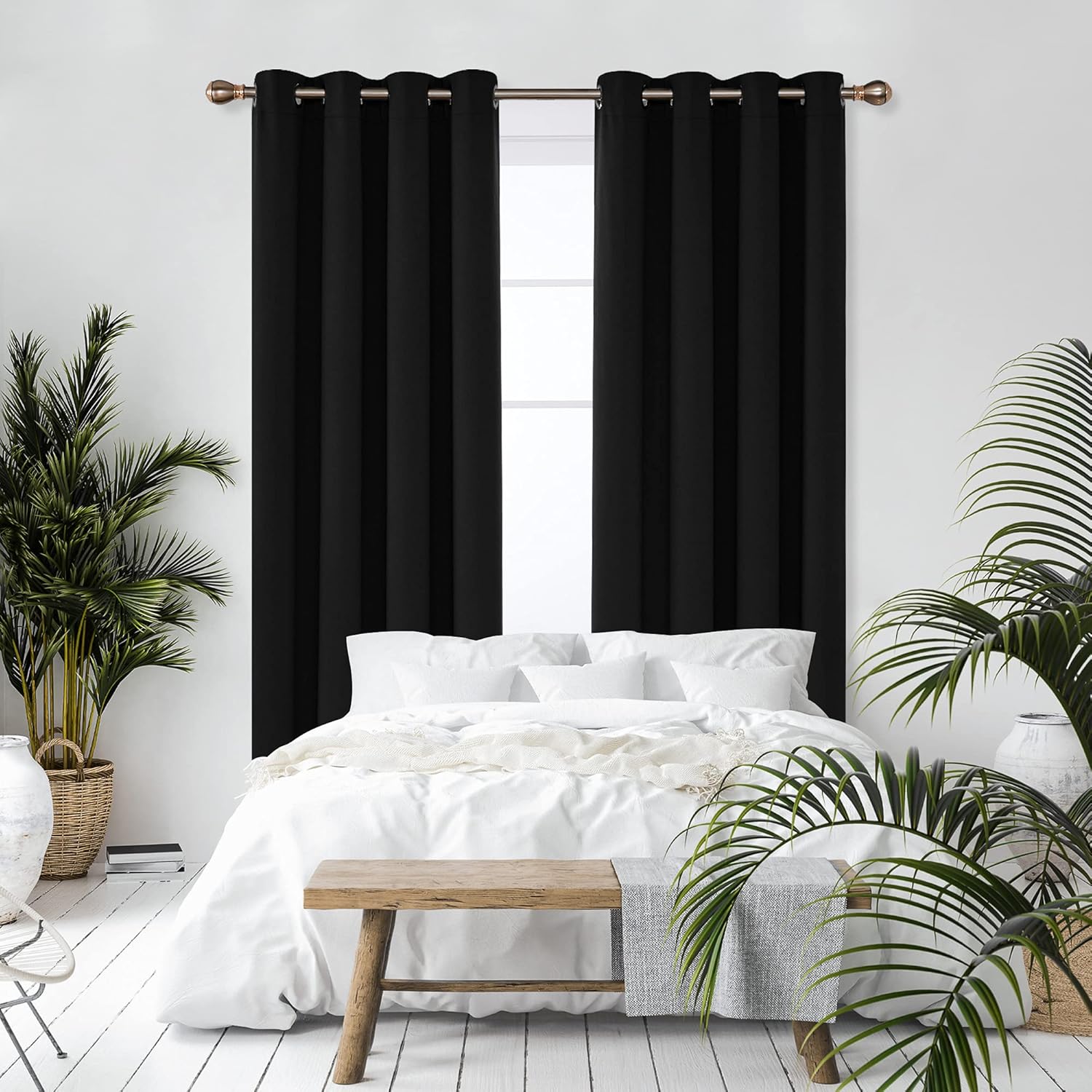 Thumbnail 5 de Deconovo solid thermal insulated eyelet blackout curtains (2 panels, black) for bedroom