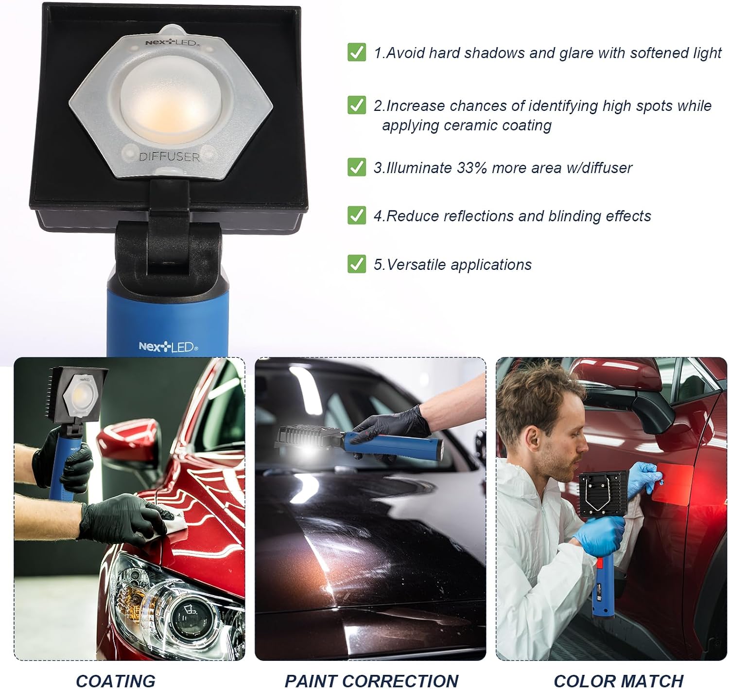 Detalle de NextLED NT-V3505 カラーマッチ検査用LED作業灯 CRI 95+・4000K・着脱式ディフューザー付き