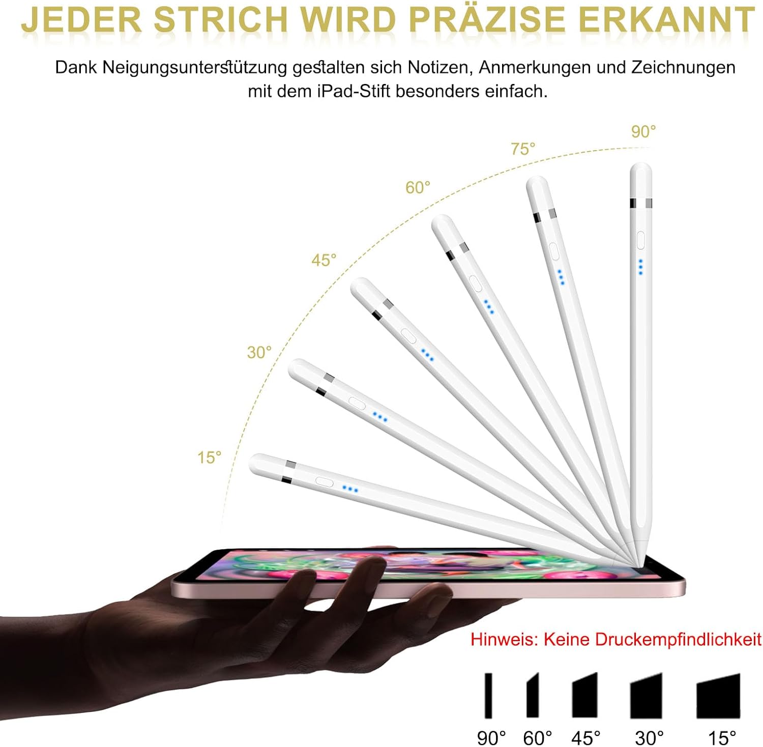 Detalle de LPUNCD Pencil 1. Generation für iPad 2018–2026, Weiß – mit USB‑C Schnellladung & magnetischer Absaugung