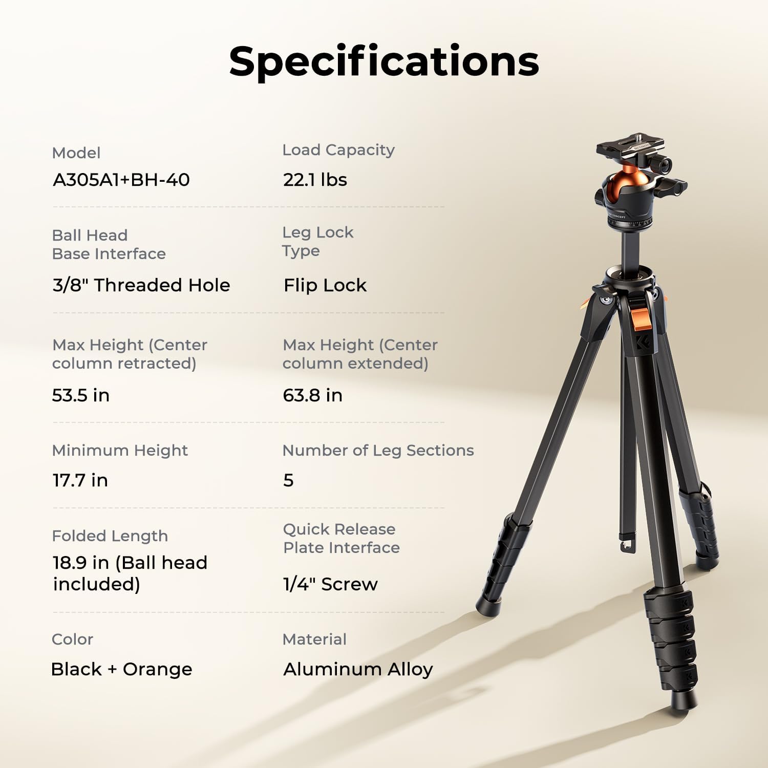 Thumbnail 6 de K&F CONCEPT 63" Travel Compact Tripod with Ball Head (Aluminium)