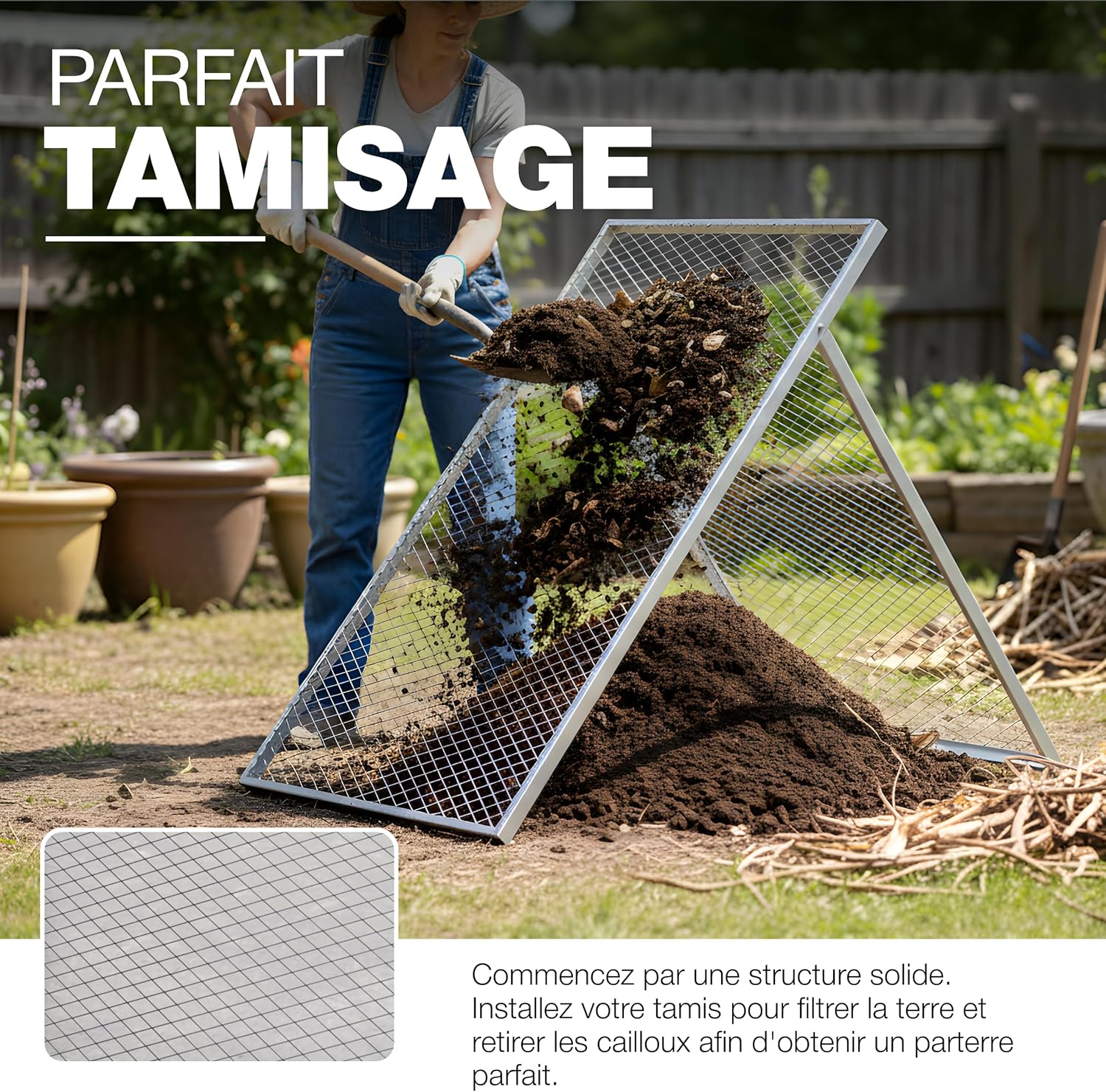 Thumbnail 3 de Tamis de terre GeZu Impex (100 x 60 cm) — passoire pour terre, pierres et compost