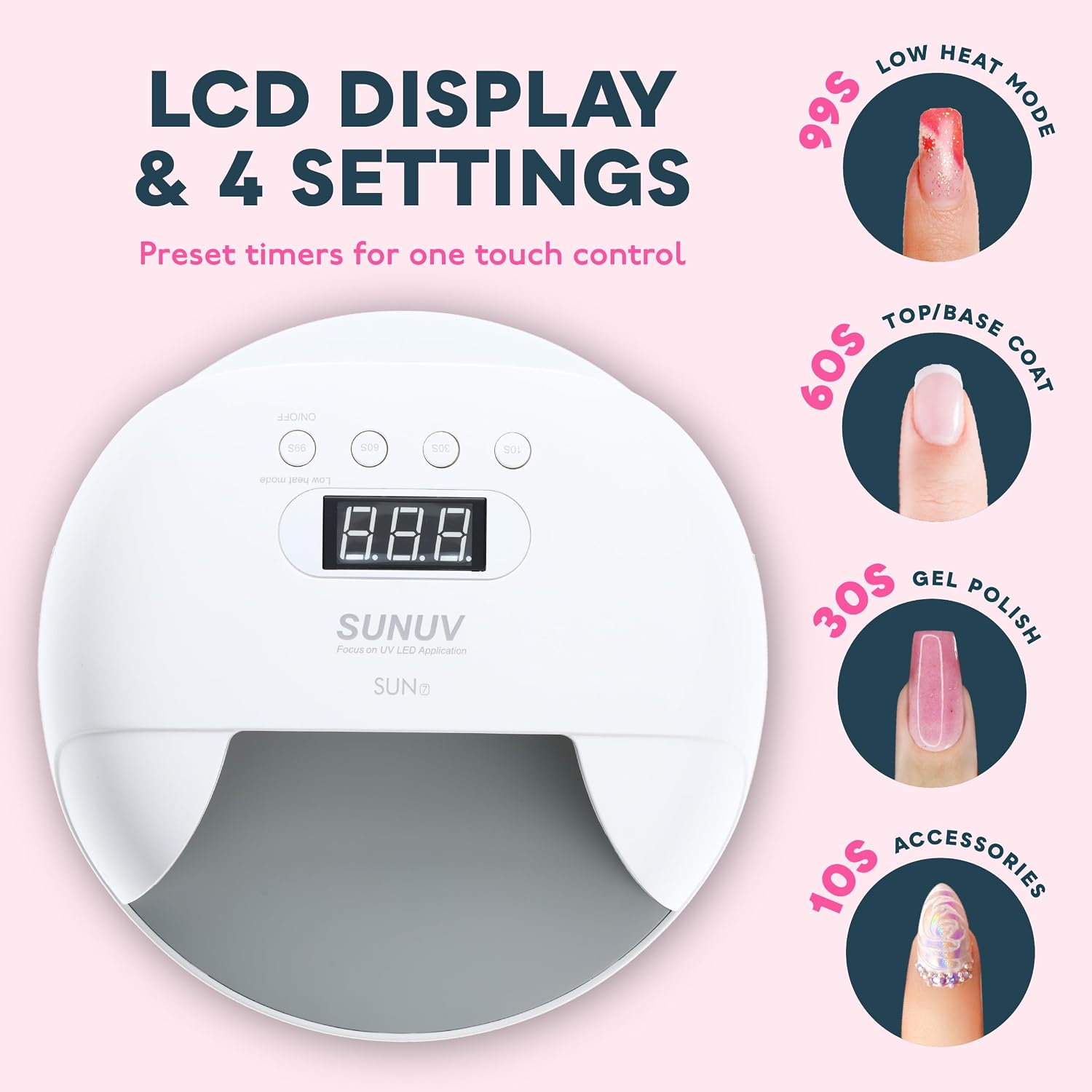 Detalle 2 de SUNUV SUN7 UV Nail Lamp with Double Power Design 4 Timer Settings