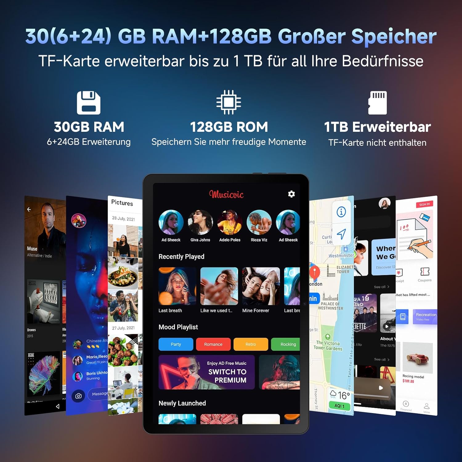 Thumbnail 3 de Ainmel Tablet 11,5 Zoll Android 15 30GB RAM