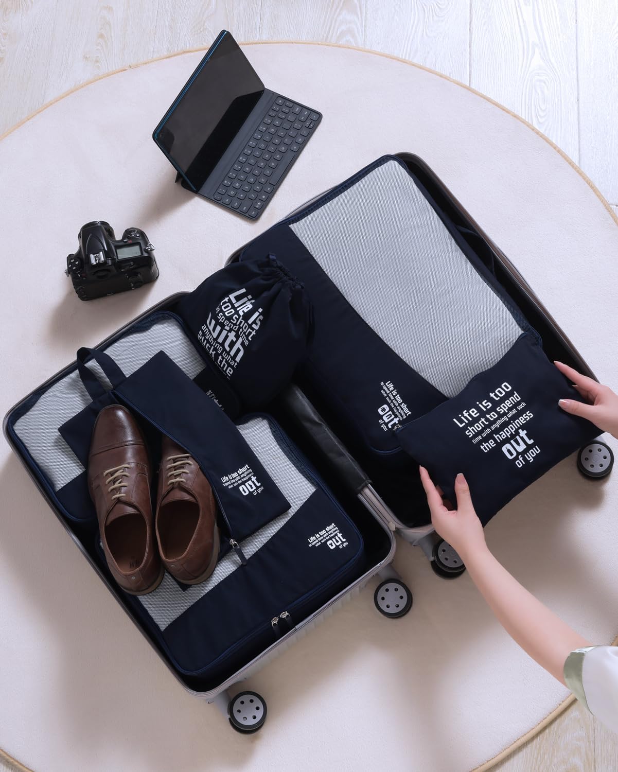 Detalle 2 de MURISE set organizer valigia con 6 o 8 packing cubes (borse, trousse e scomparti)