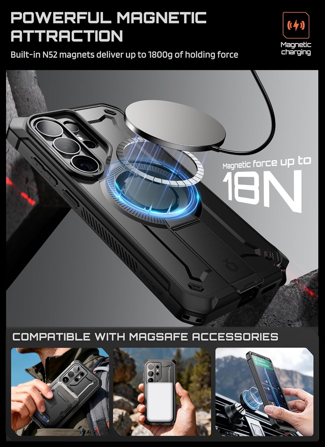 Thumbnail 3 de SUPCASE UB Pro Mag Case for Samsung Galaxy S26 Ultra with Stand, Built-In Screen Protector, MagSafe Compatibility — Black