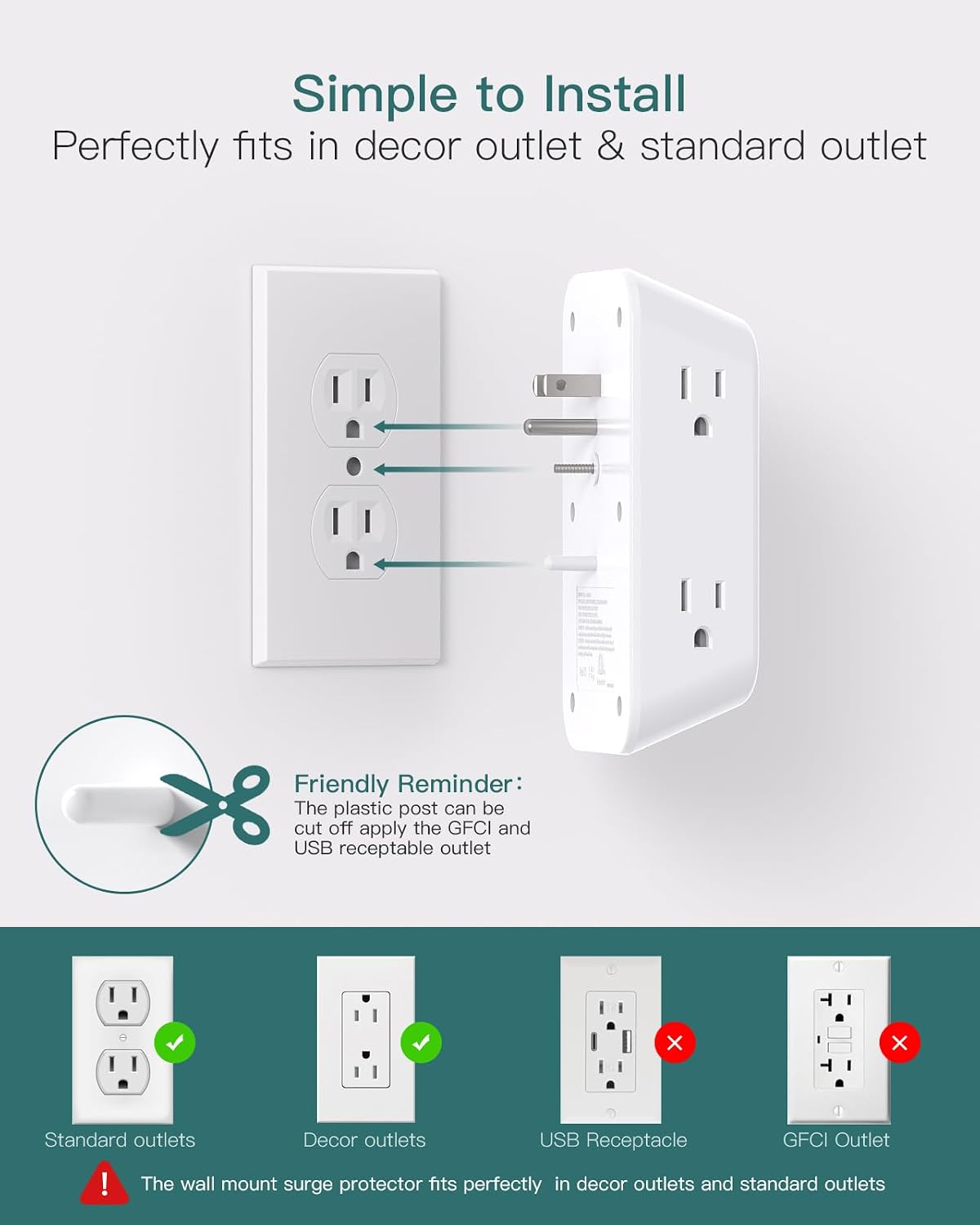 Thumbnail 6 de Addtam AD5110 Surge Protector Outlet Extender with 6 AC Outlets and 4 USB Ports