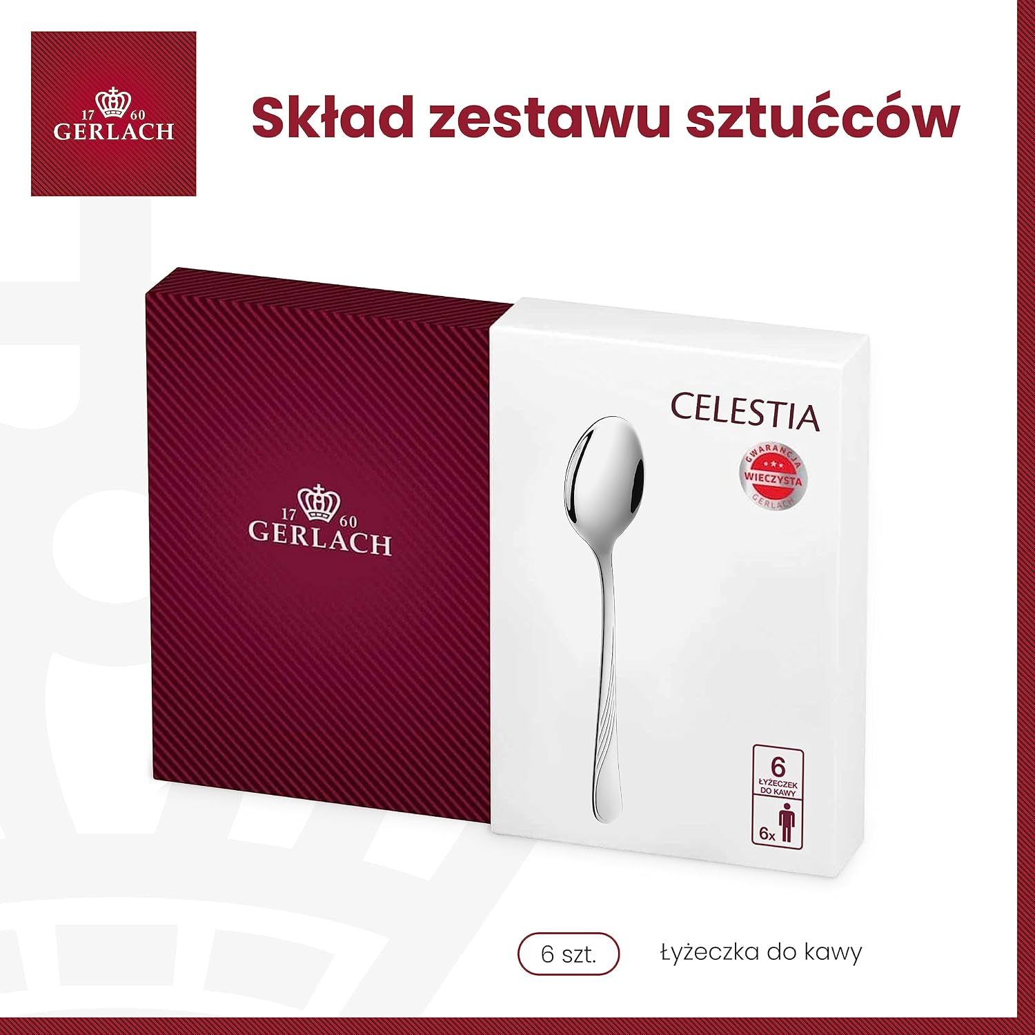 Detalle de Gerlach Celestia G01-004AP-LZKA-06PU-S1S1-01 – 6 srebrnych łyżeczek do kawy