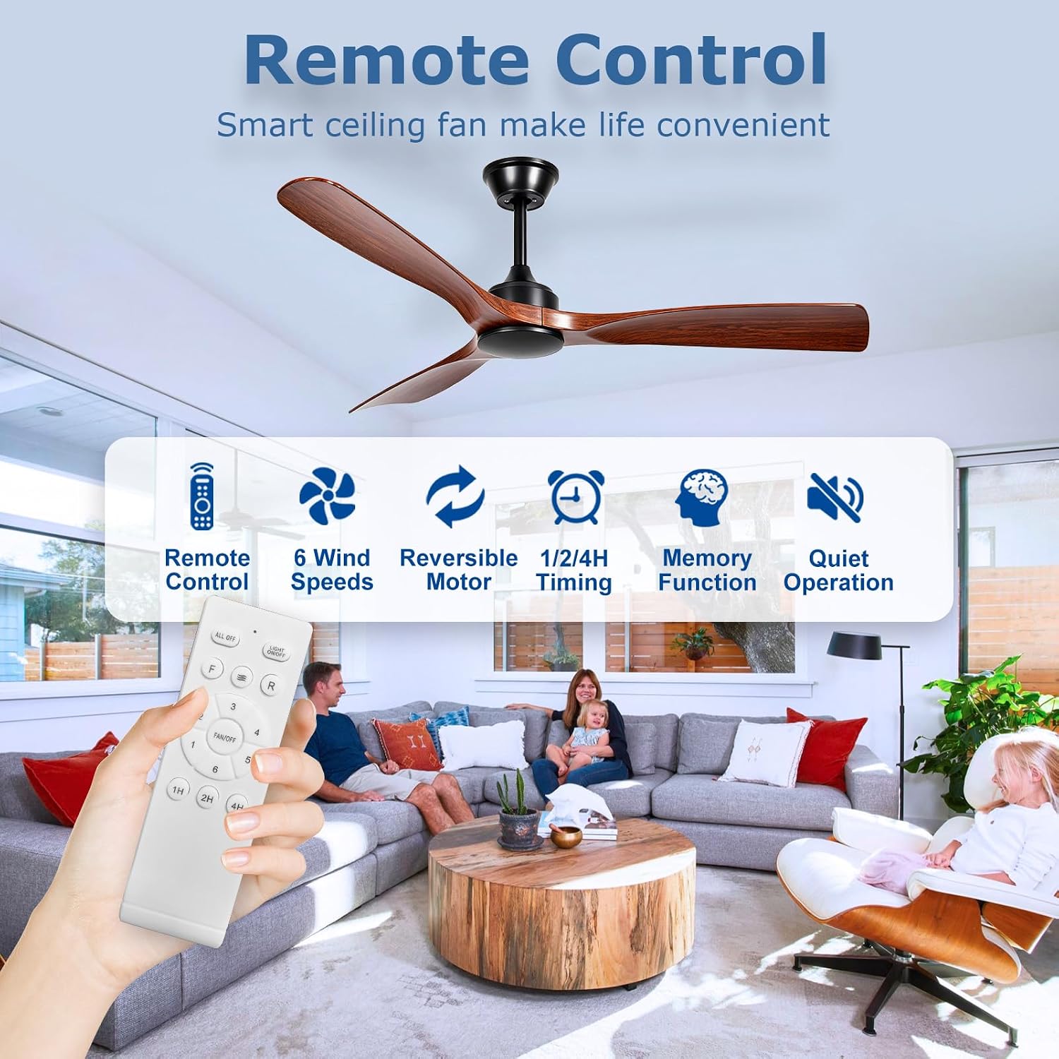 Thumbnail 6 de MuyuTc MY-CF02-NL52-Walnut 52-Inch Ceiling Fan with Remote, Walnut, No Light