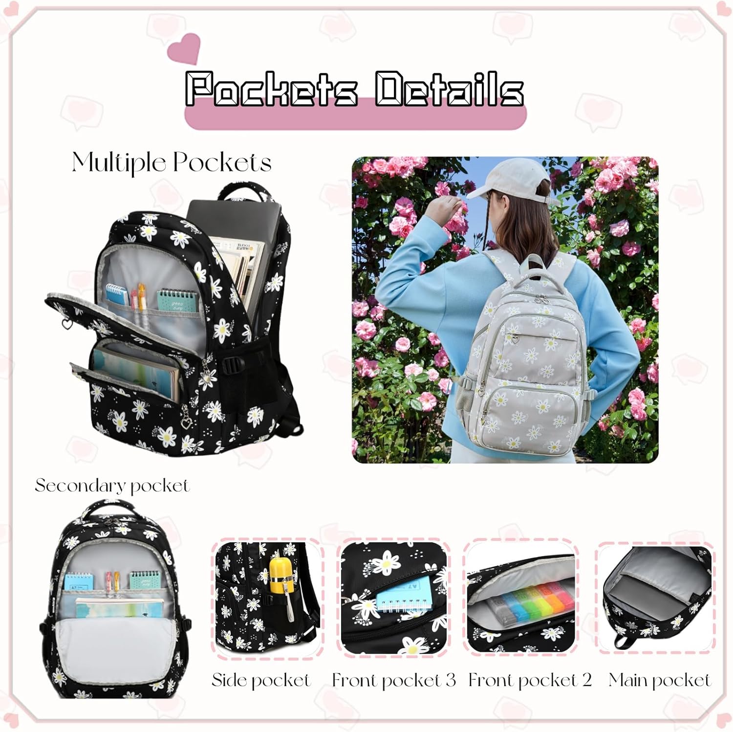 Thumbnail 2 de VIDOSCLA Girls Daisy Backpack: A Practical, Cheerful School Bag for Elementary Kids