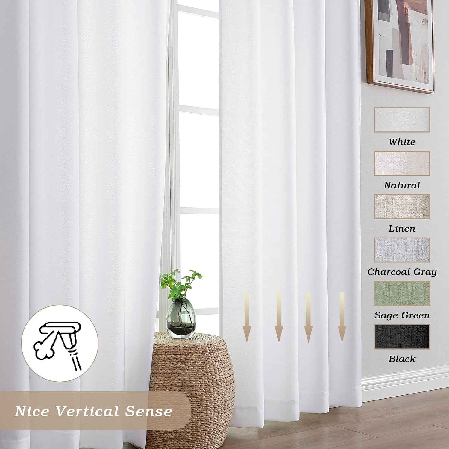 Thumbnail 6 de Simplebrand White Curtains 220 Long 2 Panels Set – Faux Linen Textured, Semi Light Filtering