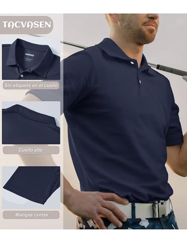 Thumbnail 3 de TACVASEN Polo Hombre Manga Corta – Transpirable, secado rápido y ligero (Azul Marino, L)