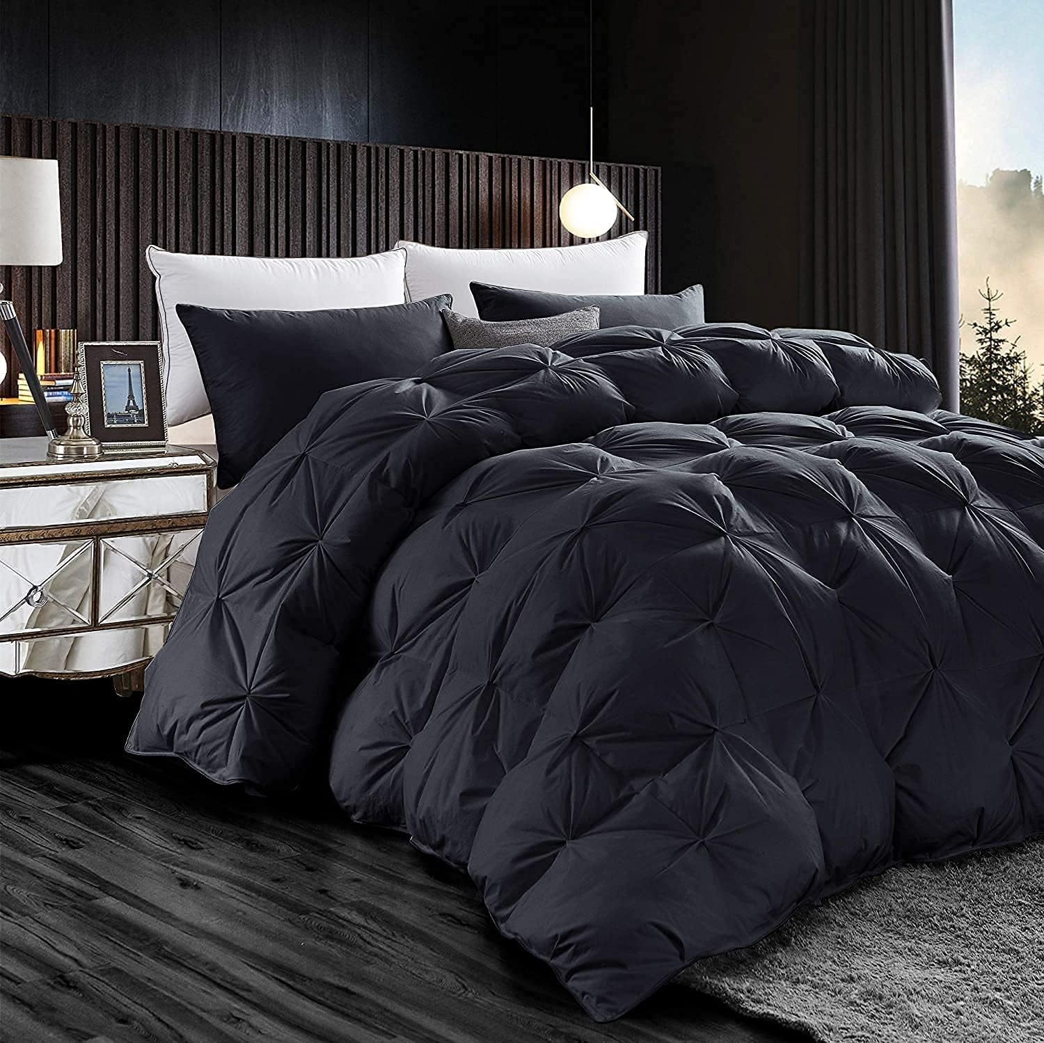 Thumbnail 1 de Luxurious Goose Down Feather Fiber Comforter Duvet Insert with Black Pinch Pleat, Oversize Palatial King 120 x 98