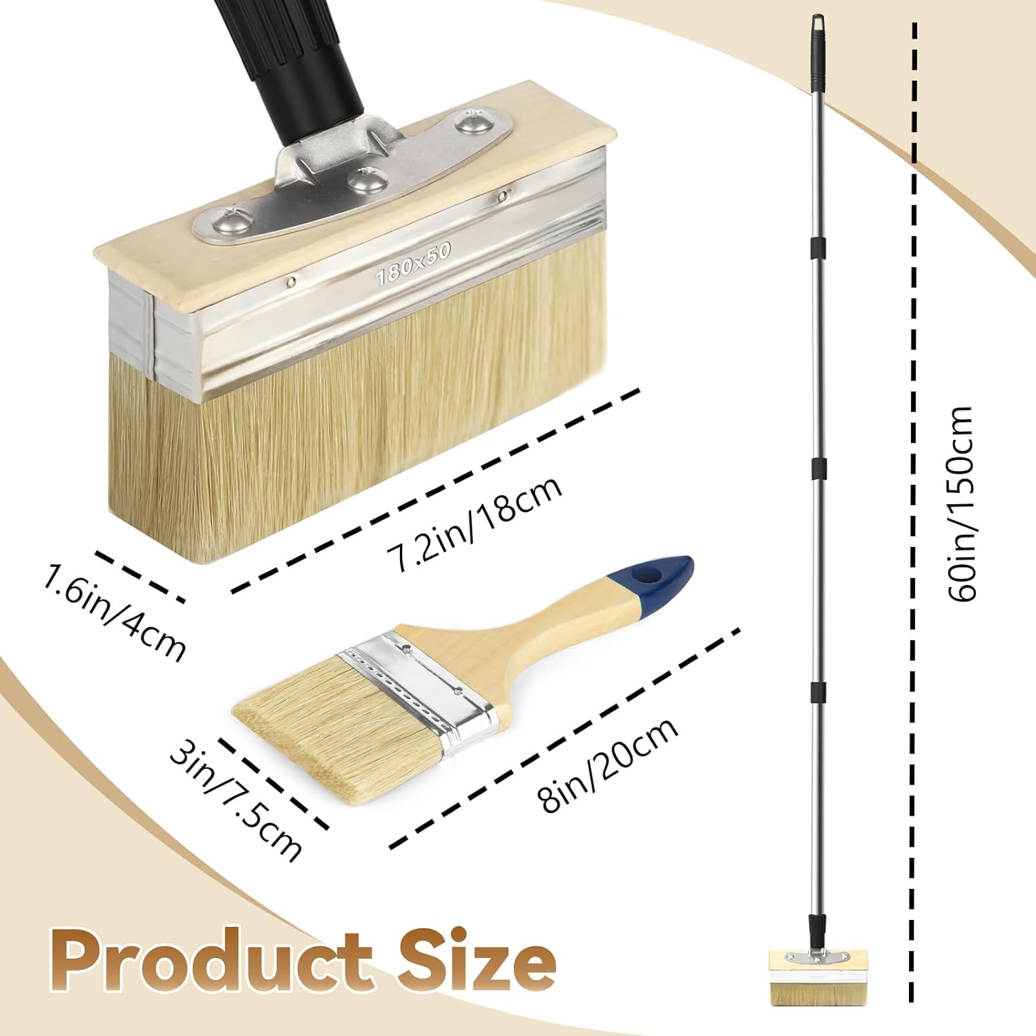 Thumbnail 5 de 7" & 3" Deck Stain Brush Kit with Long Handle (Black) – 7" decking paint brush plus smaller detail brush