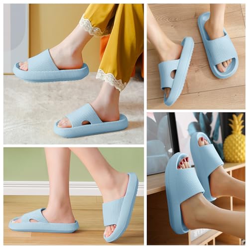Detalle de BAGHUY Cloud Sliders for Women & Men – Non-Slip EVA Cloud Slippers (Blue, UK 6-7)