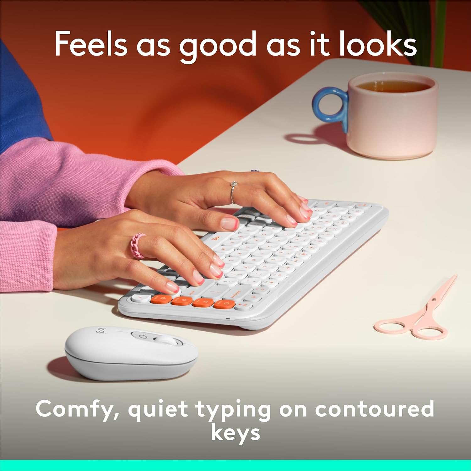 Detalle de Logitech 920-012935 POP Icon Keys Wireless Bluetooth Keyboard, Off-White and Orange