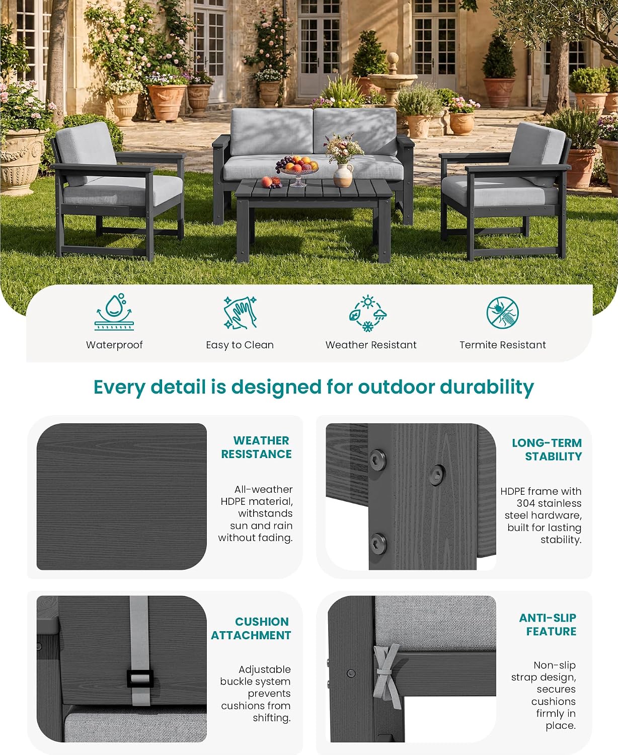 Detalle 1 de SERWALL Outdoor Conversation Sofa Set, HDPE