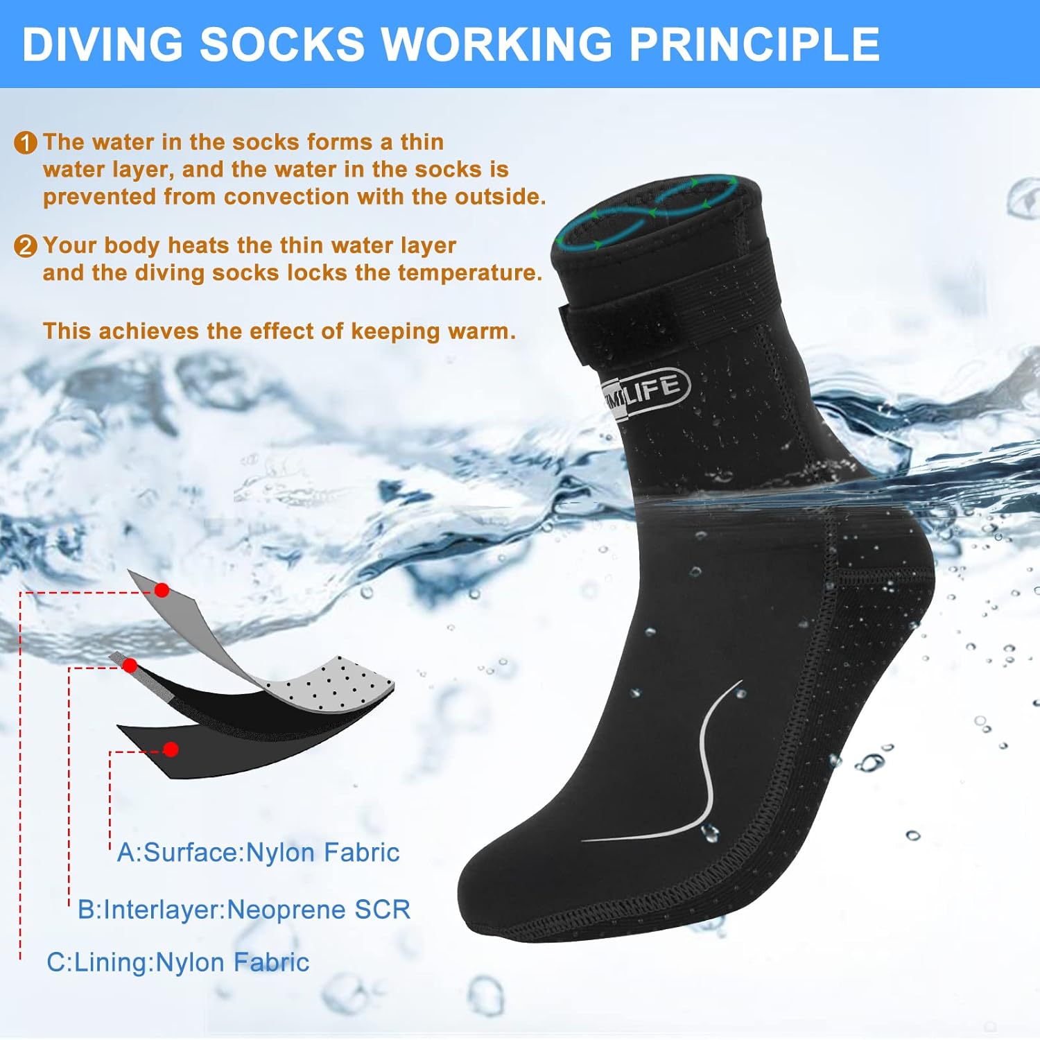 Detalle 2 de Gimilife 3mm Neoprene Swimming Socks for Men and Women