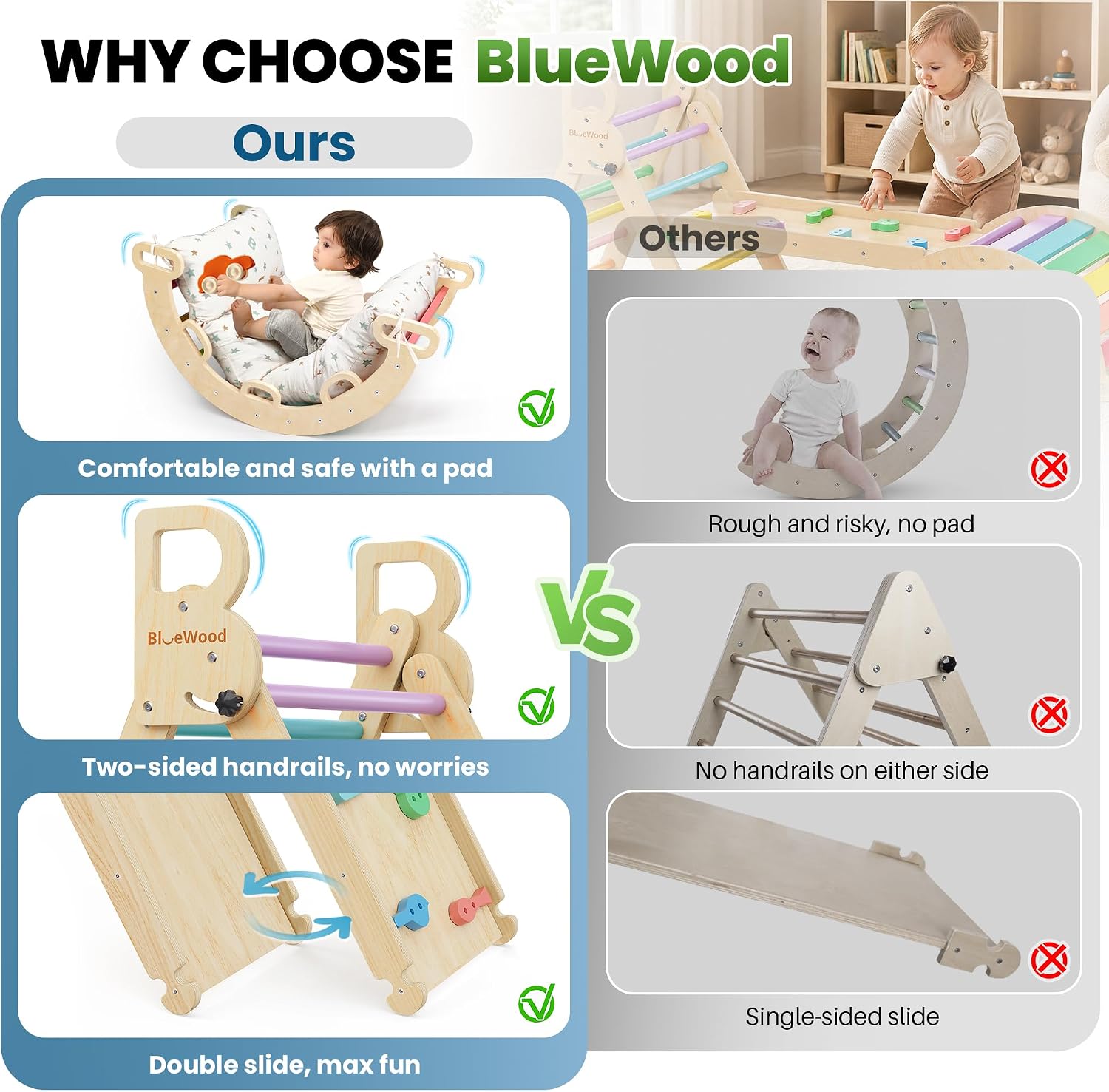 Thumbnail 6 de BlueWood Pikler Triangle Cushioned Set 9‑in‑1 Rainbow