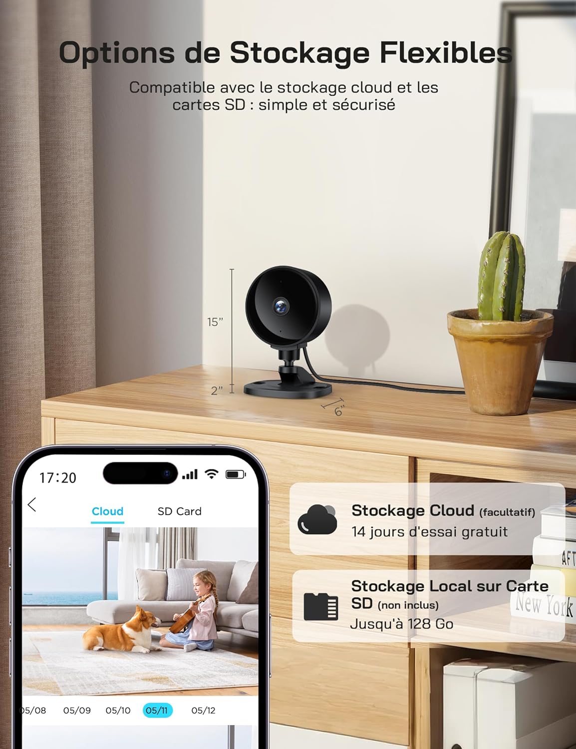 Detalle de WOLFANG Caméra Intérieure sans Fil 1080P – Vision nocturne, Détection de mouvement et Audio bidirectionnel