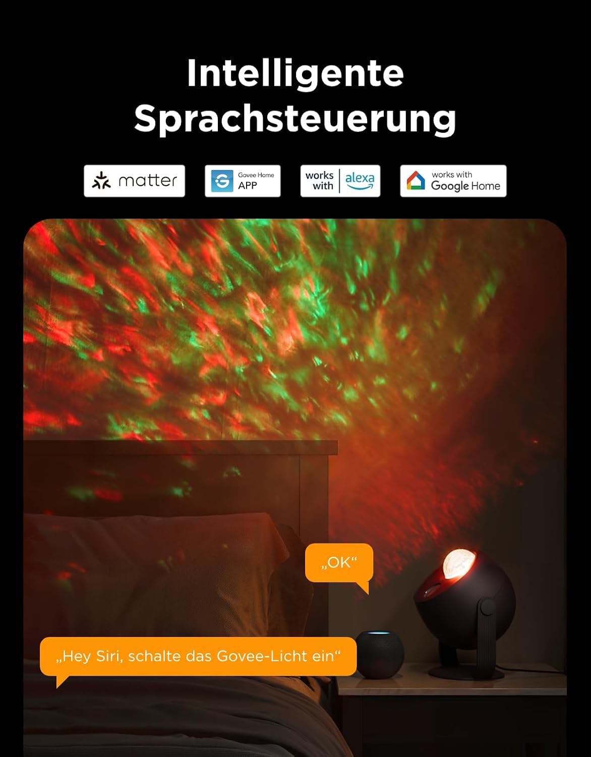 Detalle de Govee Sternenhimmel Projektor „Ozeanwelle“ mit dynamischen Welleneffekten und Matter-Kompatibilität